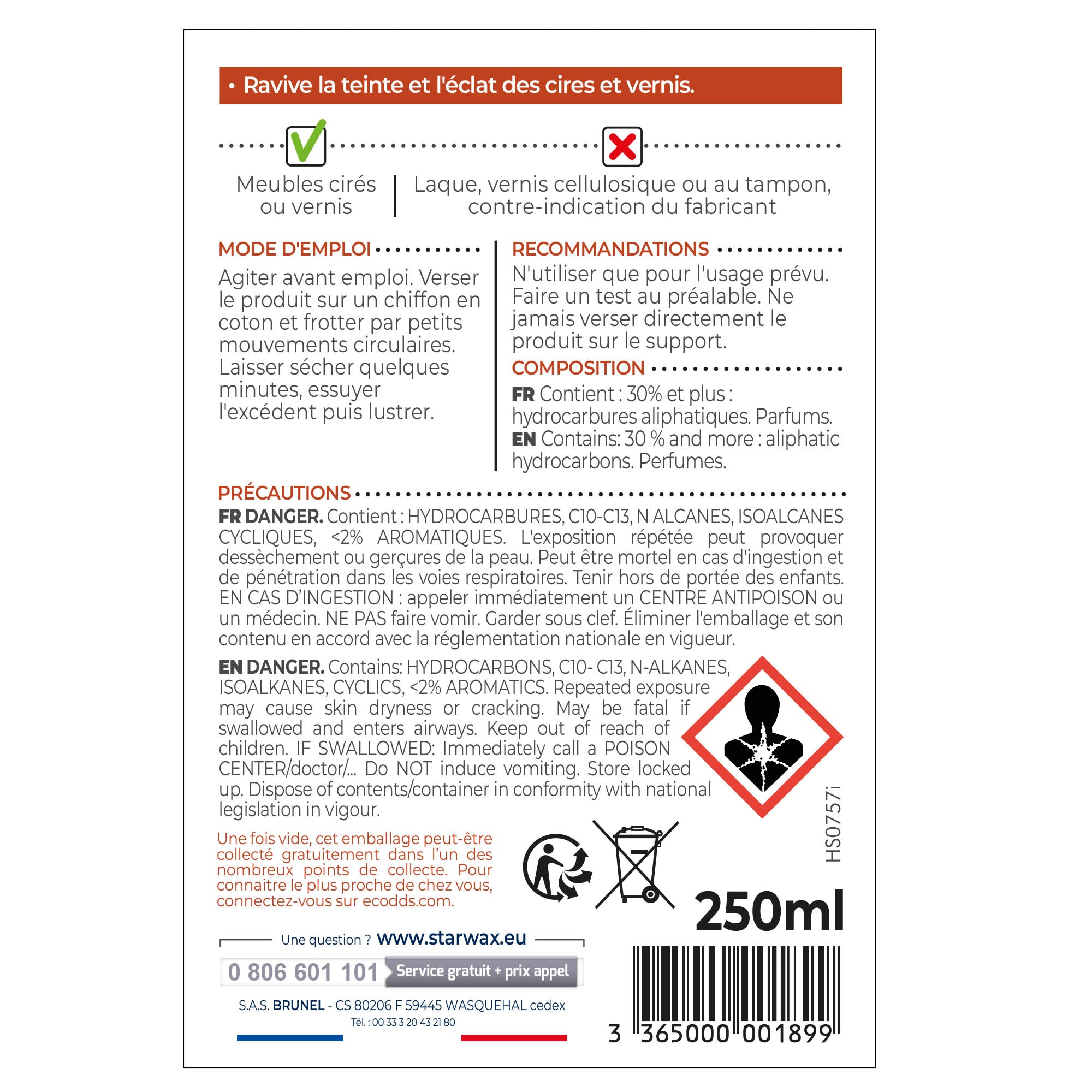 STARWAX - Régénérateur pour meubles cirés et vernis 250ml Bois clair