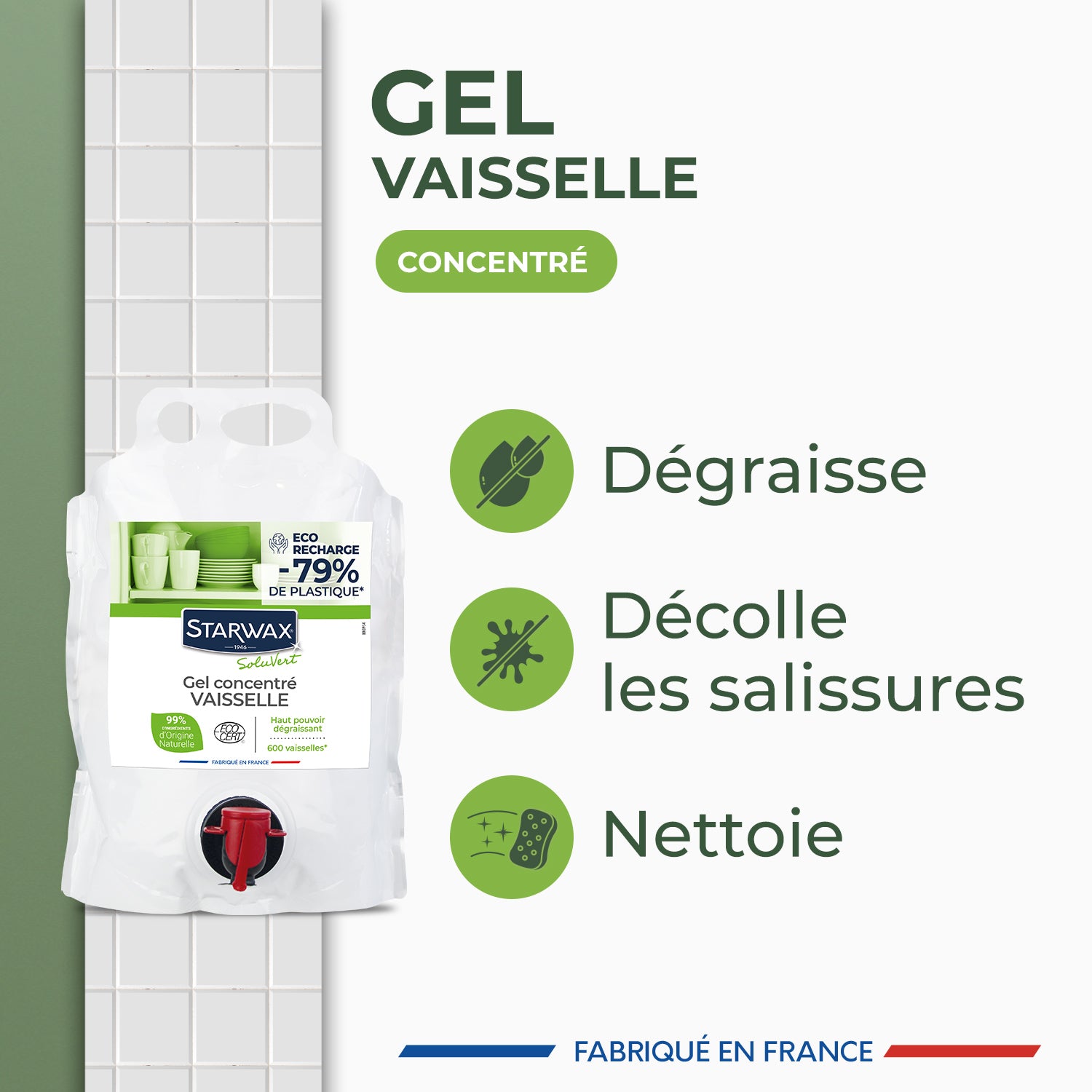 STARWAX SOLUVERT - Gel vaisselle concentré 500ml