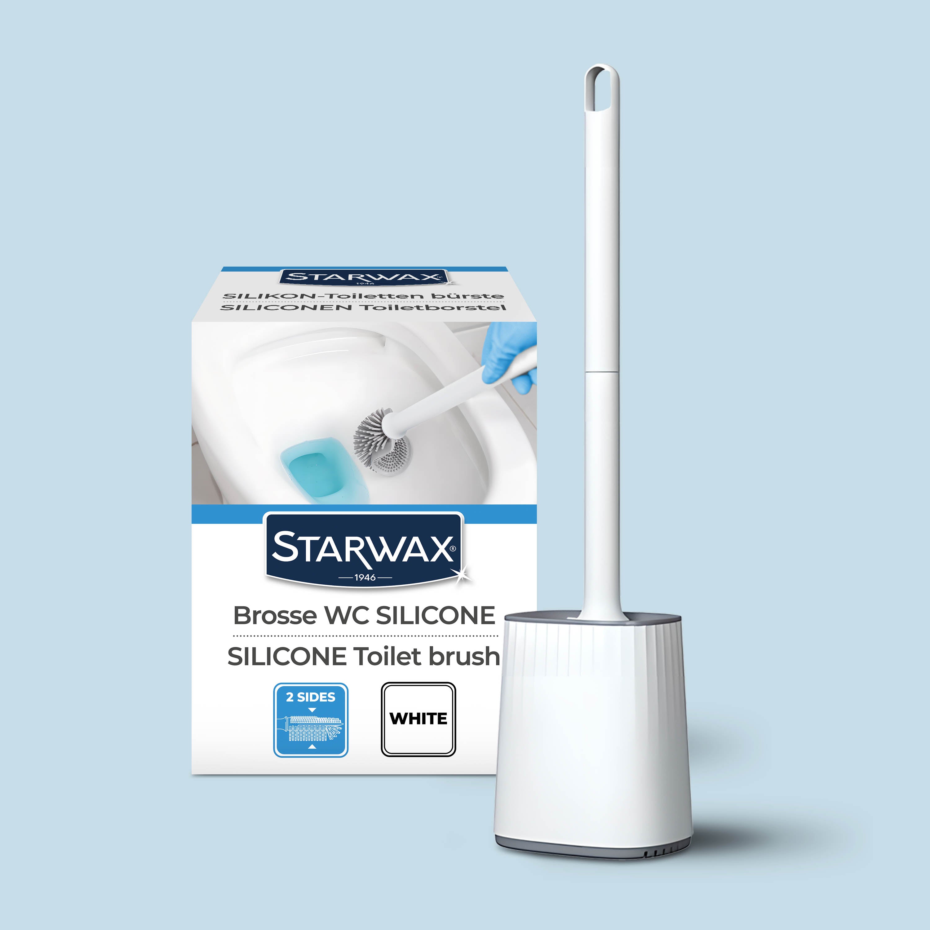 STARWAX - Balayette WC silicone avec support mural X1 Blanche