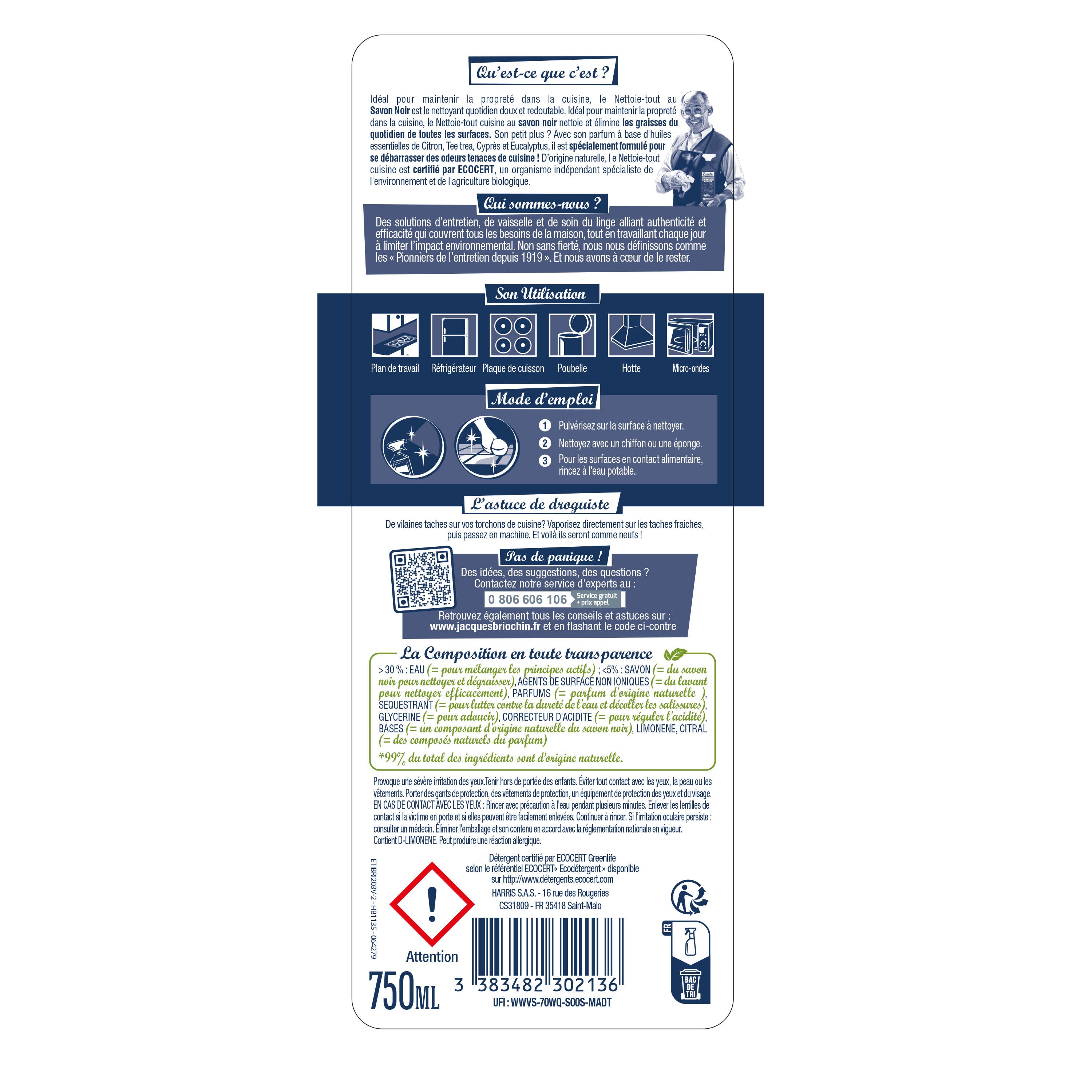 JACQUES BRIOCHIN - Le Nettoie-tout Cuisine 750ml Citron / Cyprès