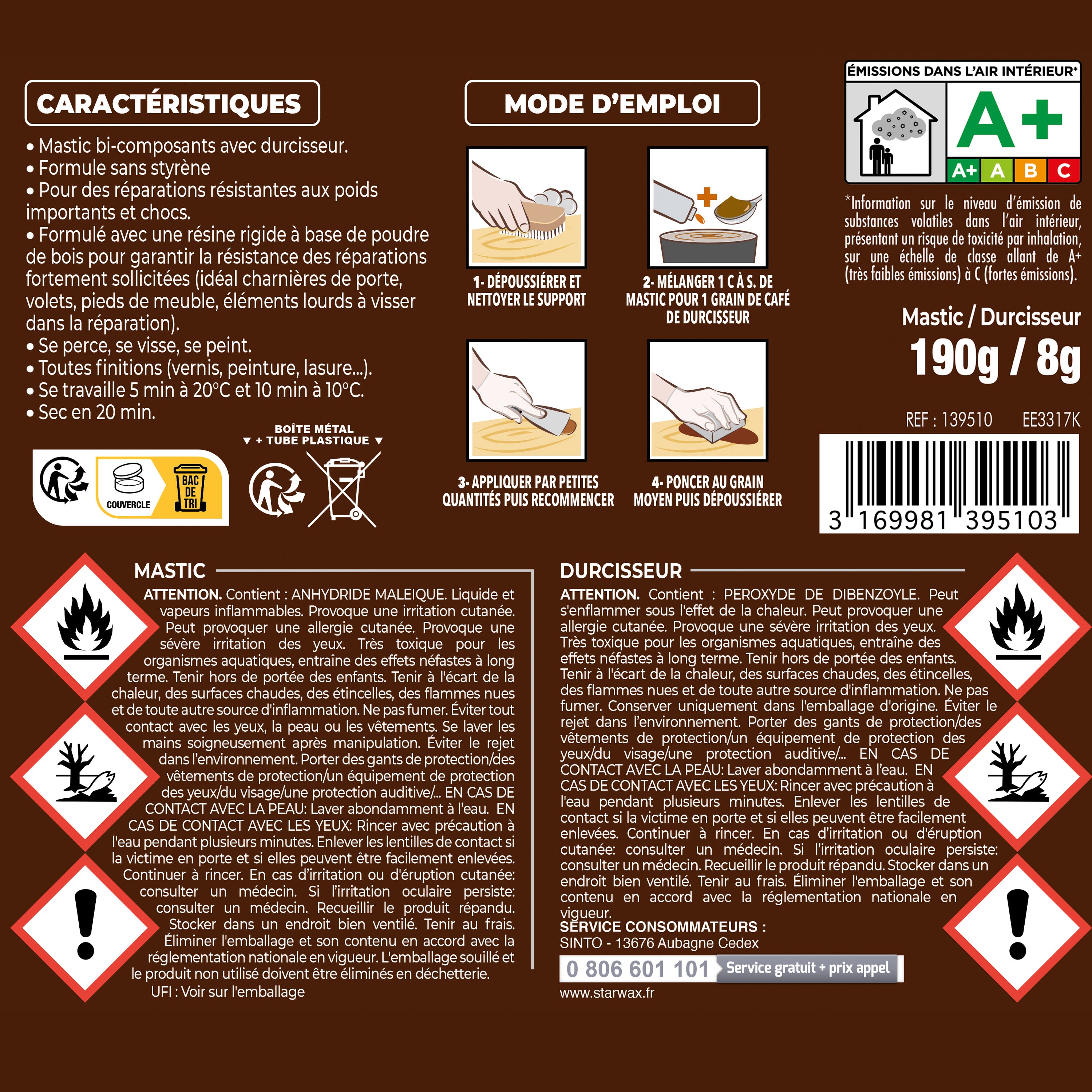SINTO - Reconstitue bois charges lourdes 170ml Chêne