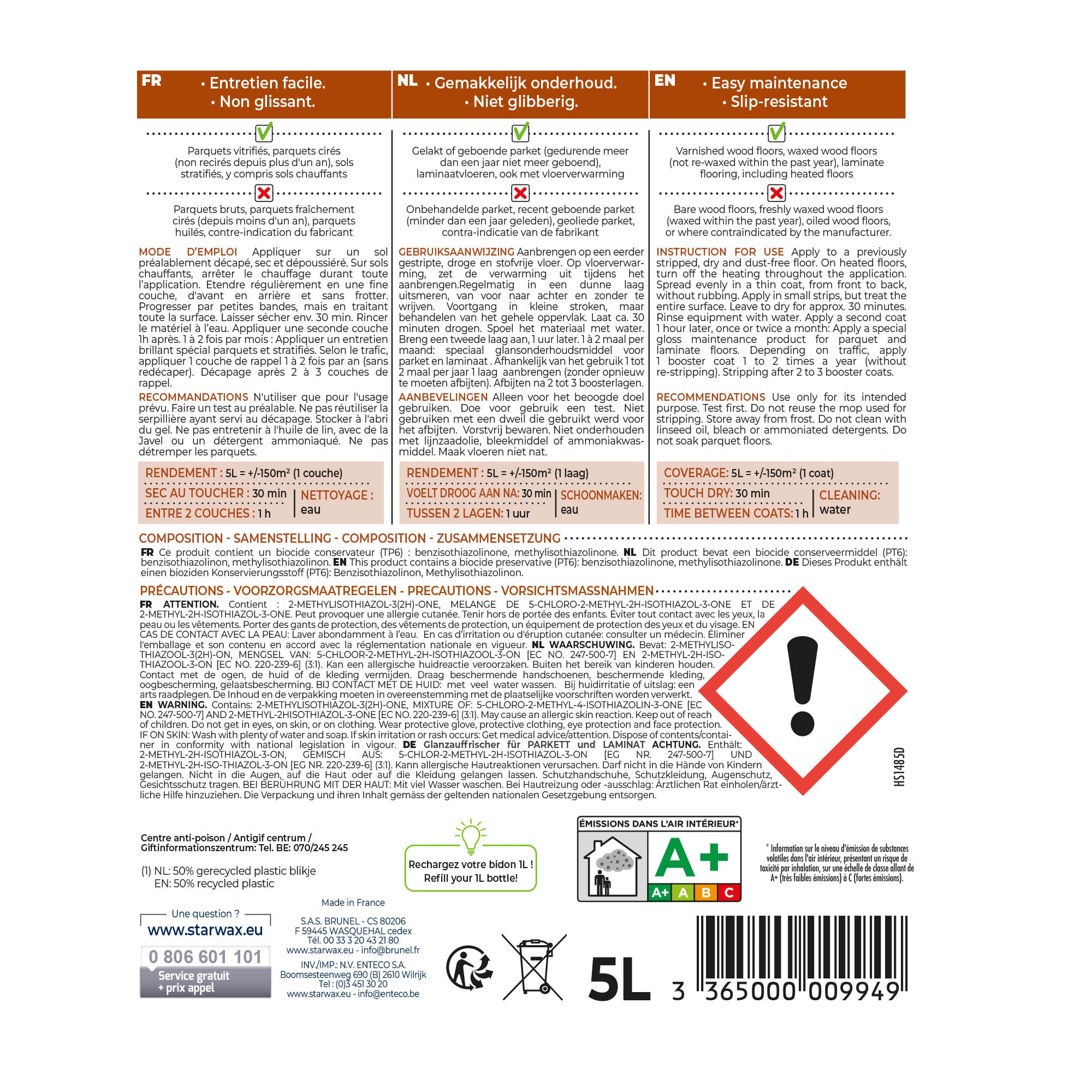 STARWAX - Rénovateur brillant protecteur pour parquets et sols stratifiés
1L