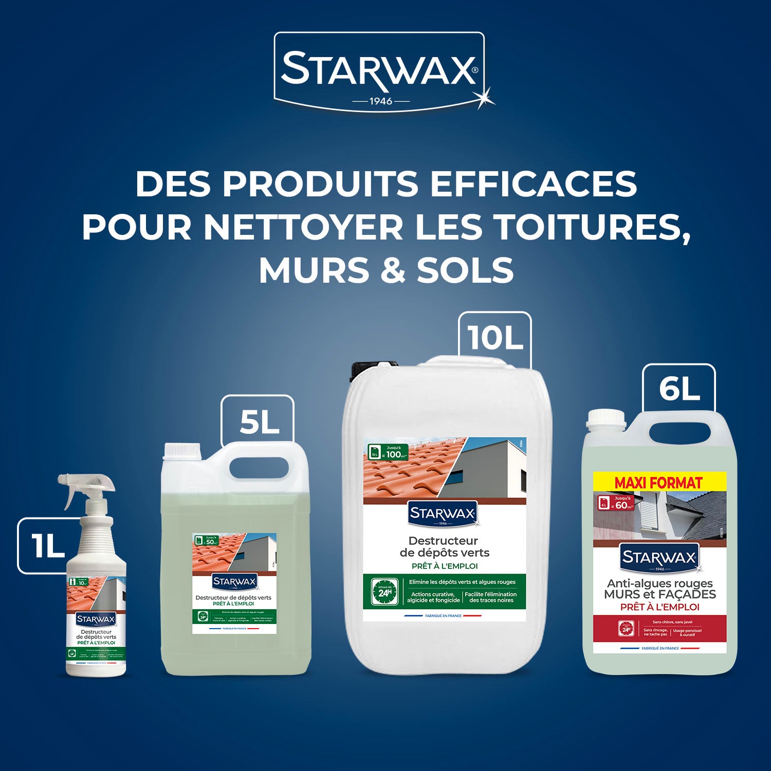 STARWAX - Traitement anti-algues rouges prêt à l'emploi pour murs et façades 6L