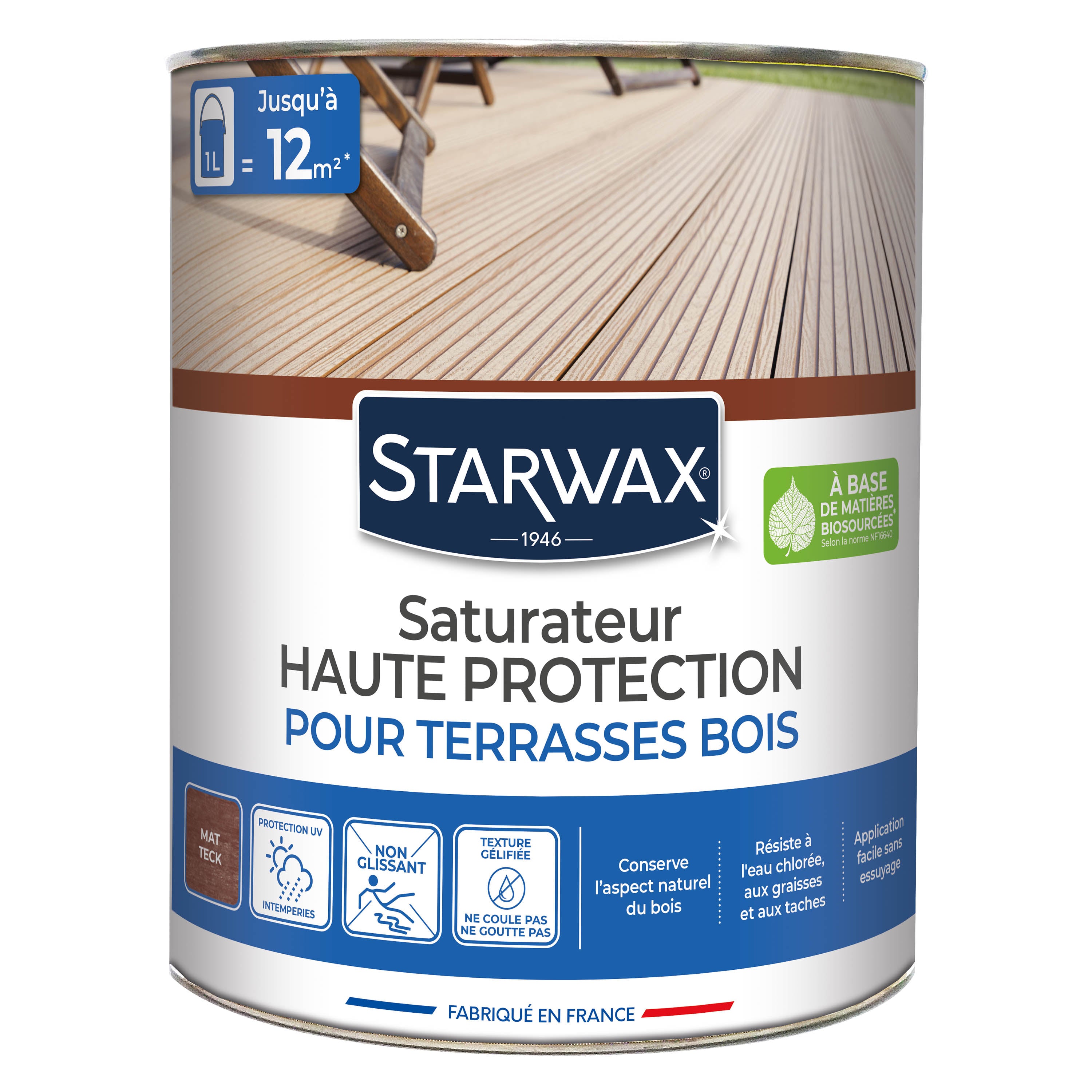 STARWAX - Saturateur Haute protection pour terrasses bois
1L Teck