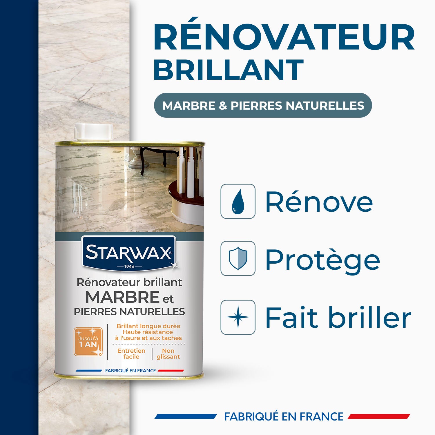 STARWAX - Rénovateur brillant protecteur pour marbres et pierres naturelles
1L