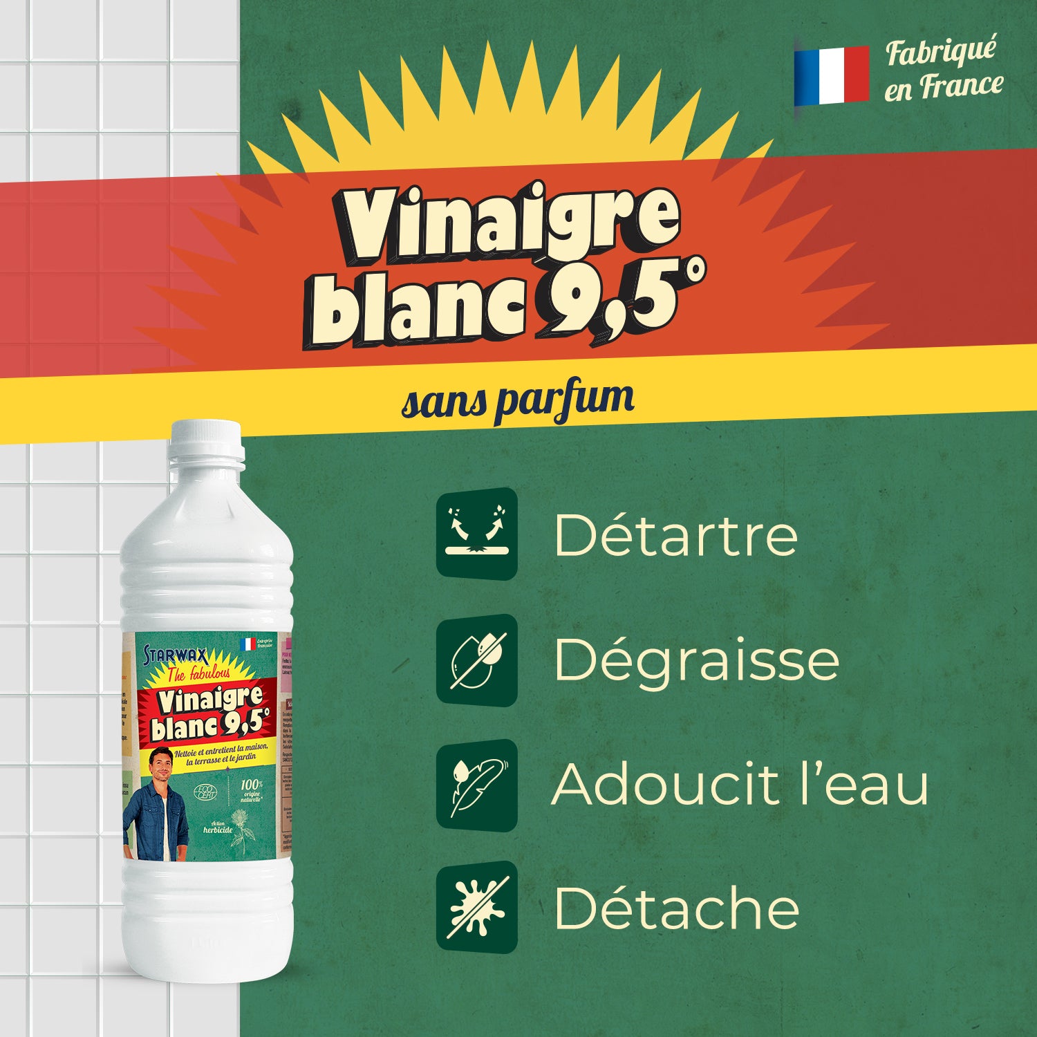 STARWAX FABULOUS - Vinaigre blanc 9.5° sans parfum 1L