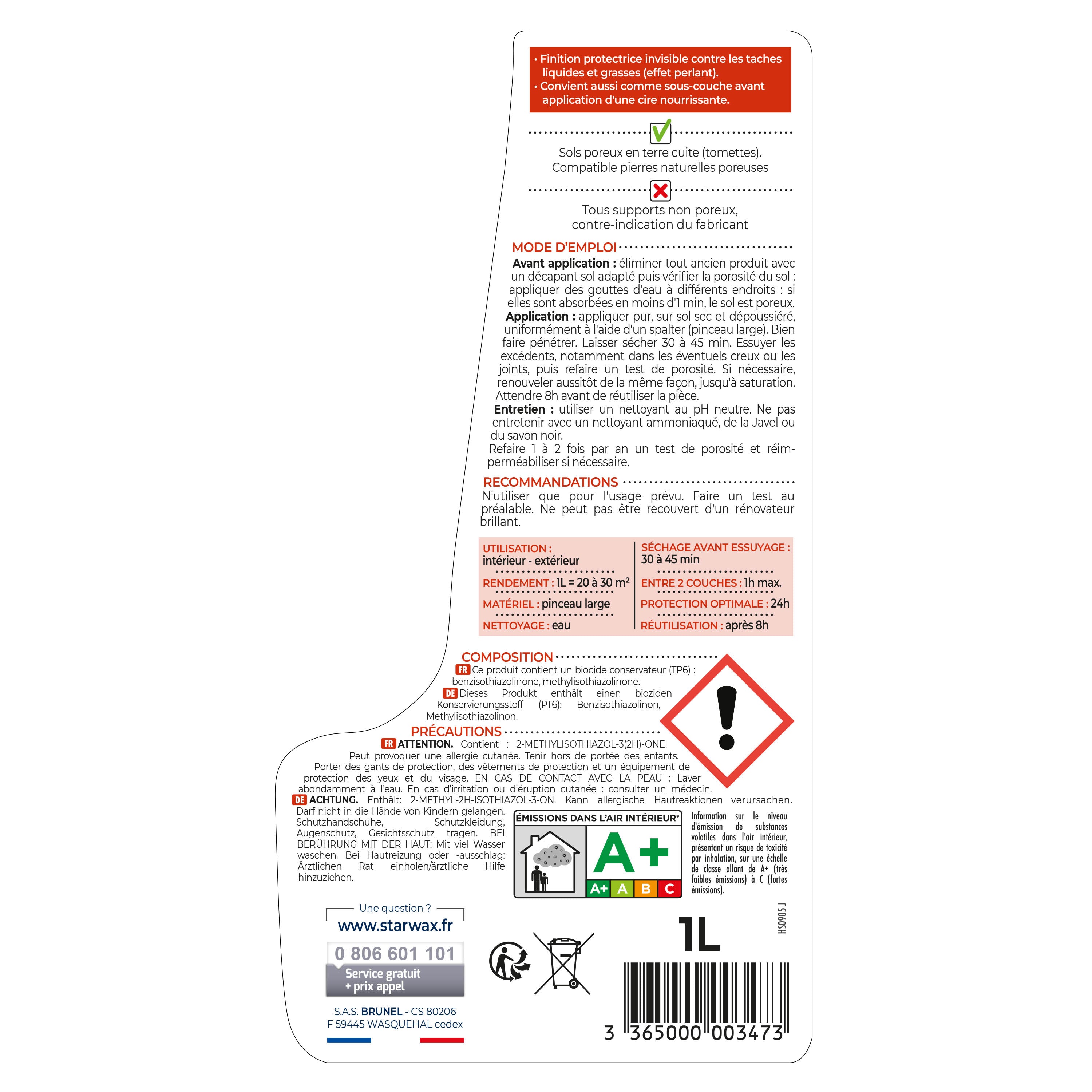 STARWAX - Imperméabilisant terre cuite poreuse 1L