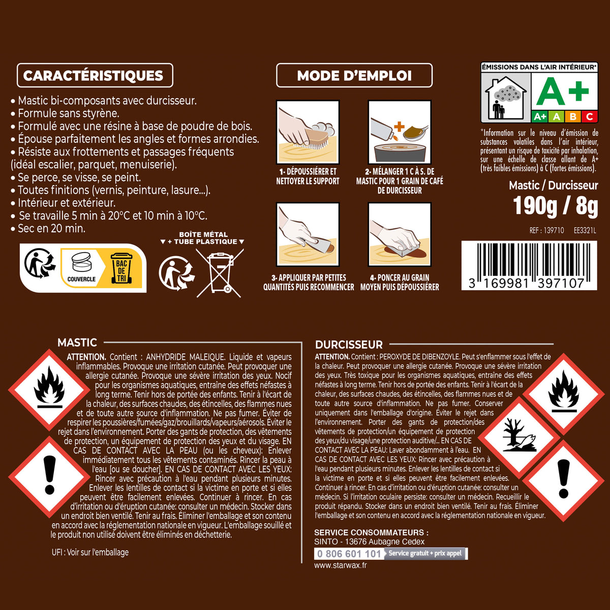 SINTO - Reconstitue angles et gros trous 500ml Chêne
