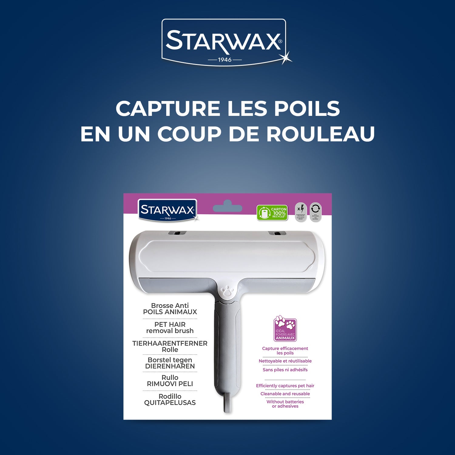 STARWAX - Brosse anti-poils animaux X1 Blanche et gris