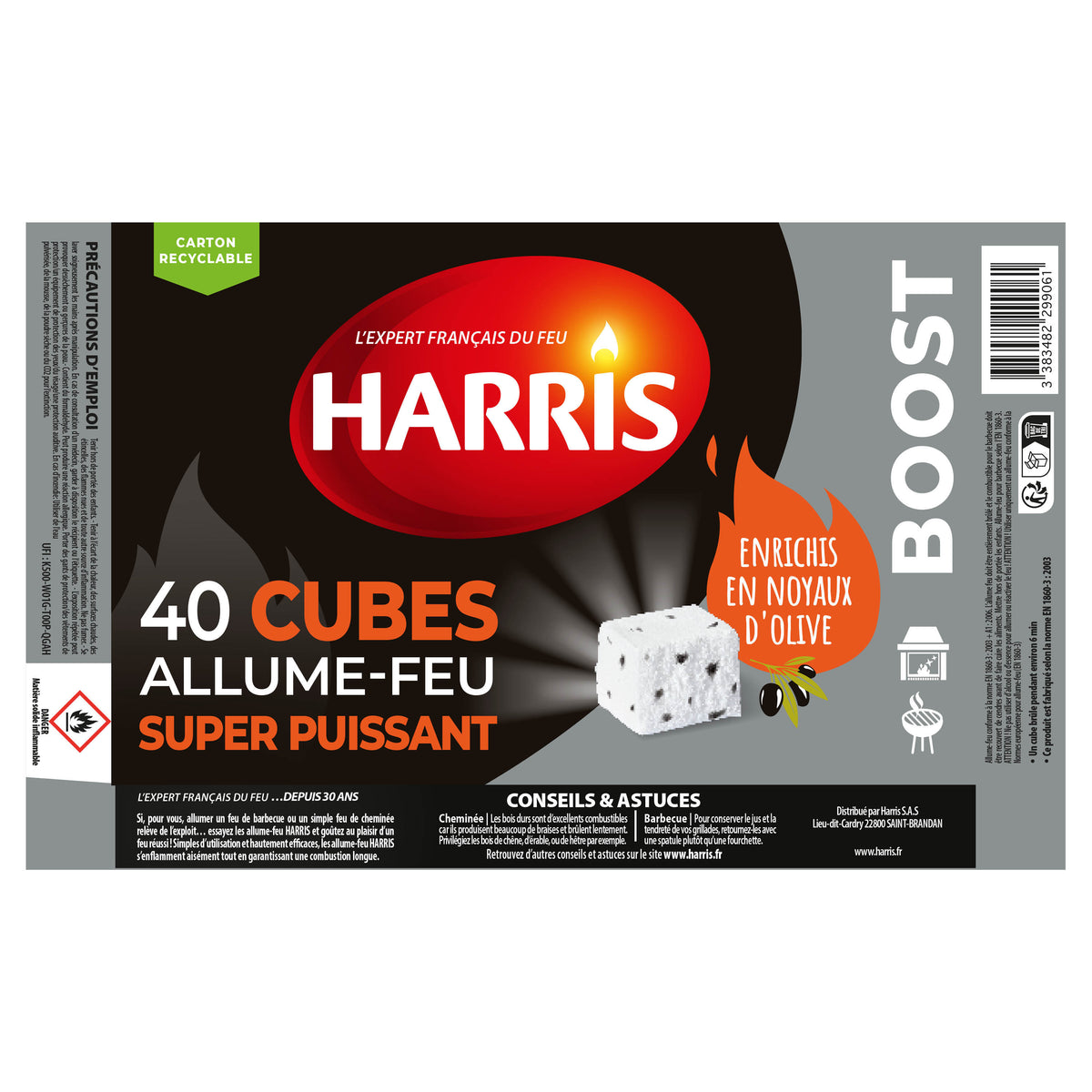 HARRIS - 40 cubes allume feu super puissant x40 sans odeur