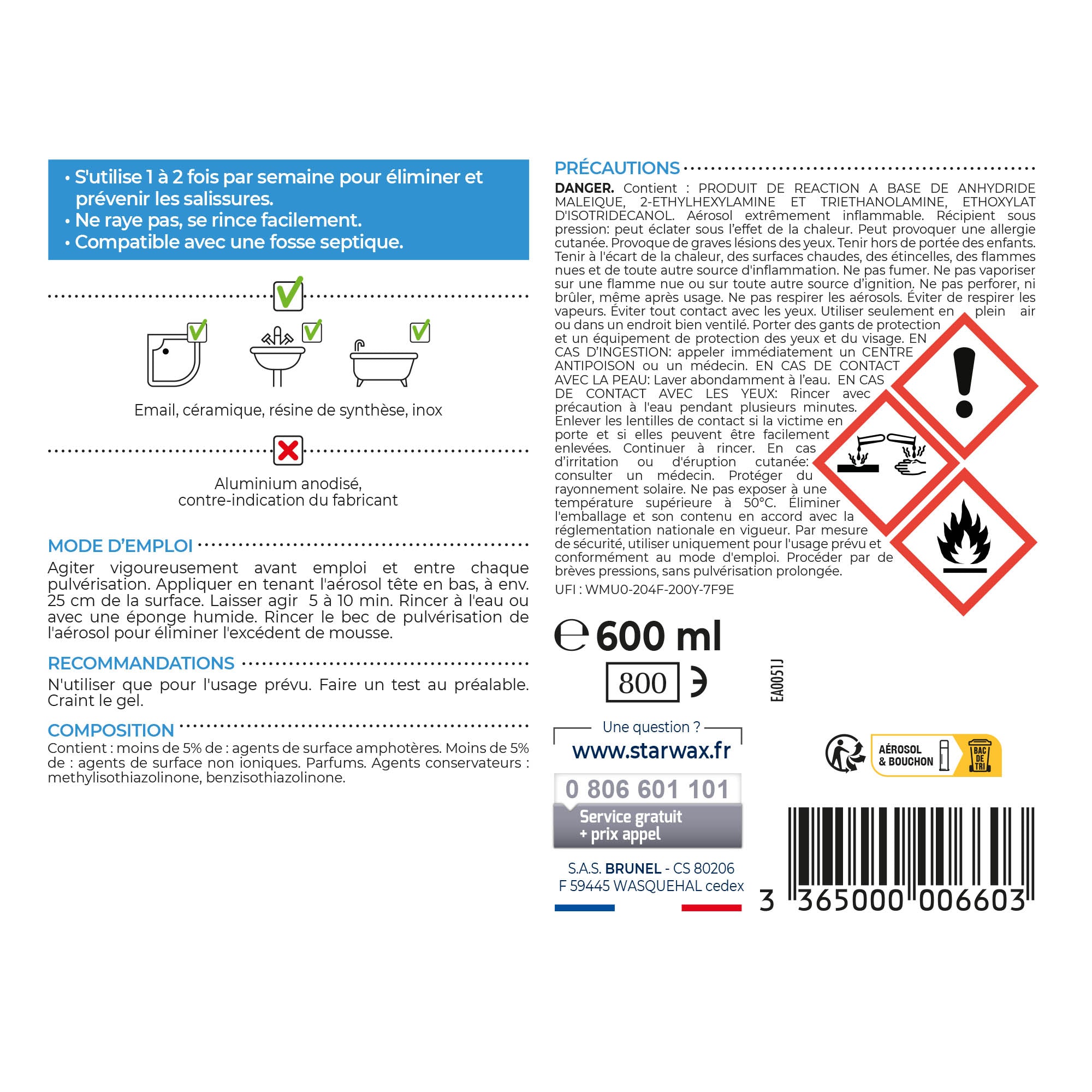 STARWAX - Nettoyant brillant express pour salle de bains 600ml