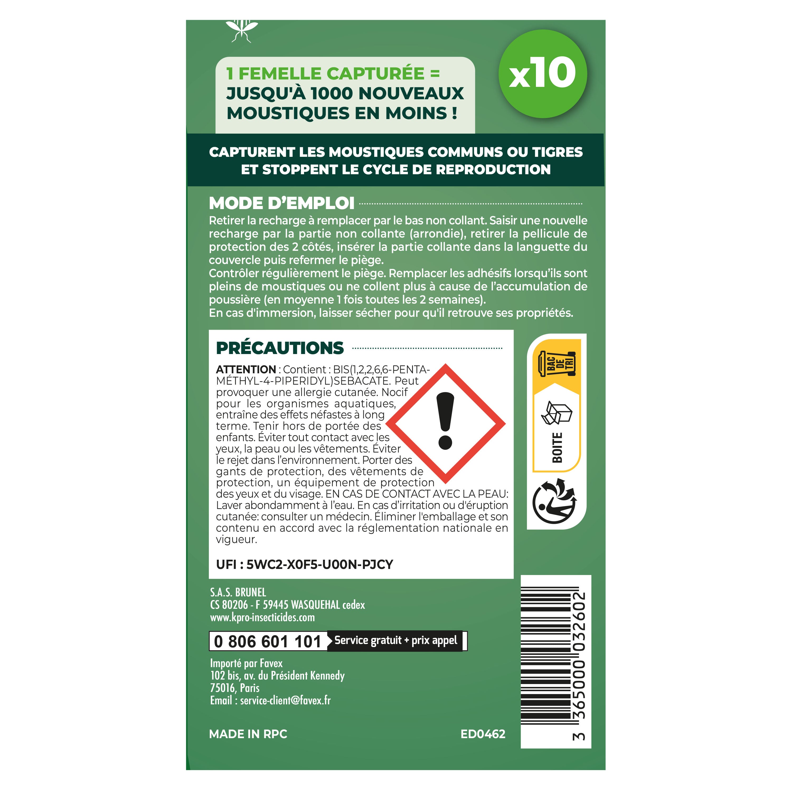K.PRO - Pack de 10 recharges adhésives pour Pièges anti-ponte moustiques 10 adhésifs