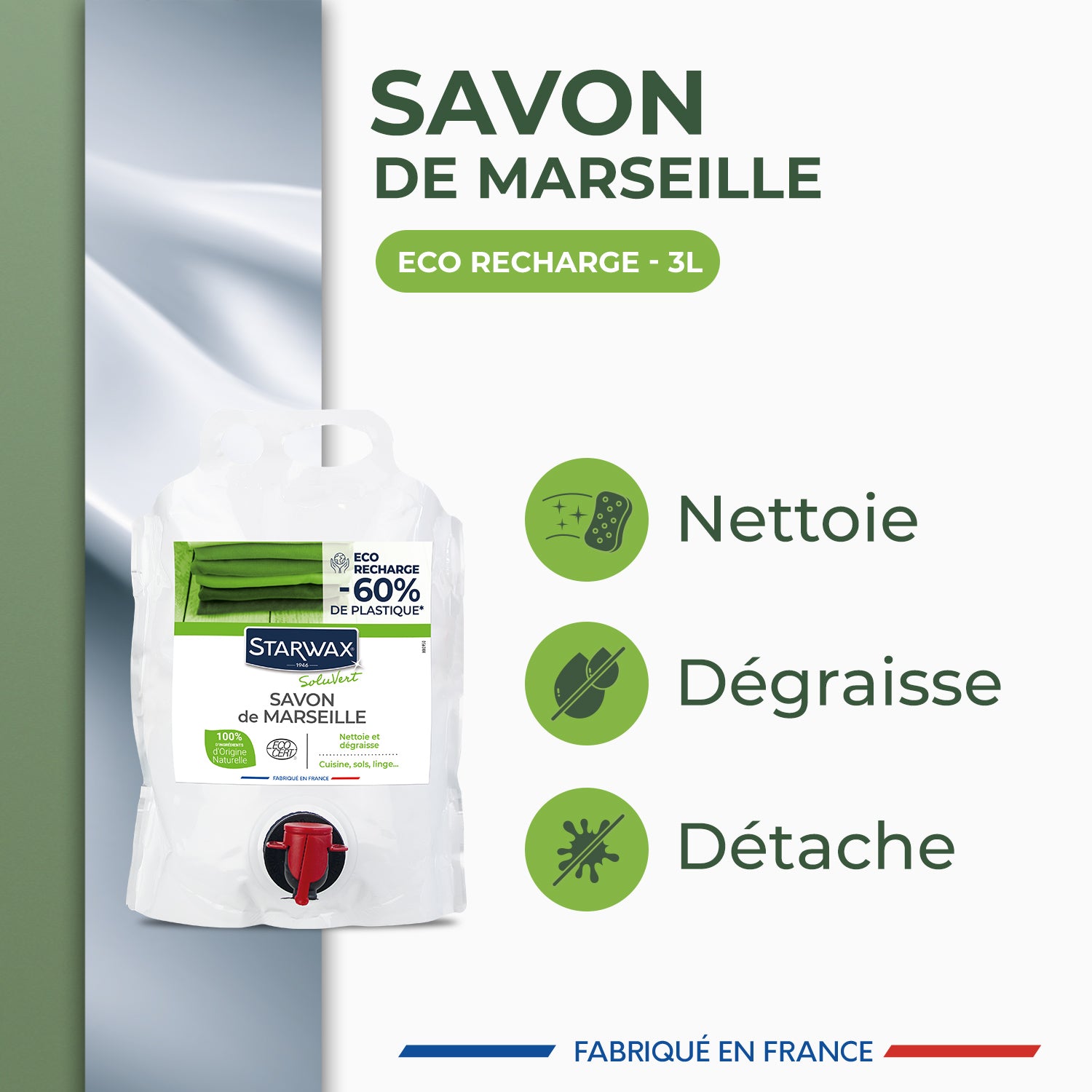 STARWAX SOLUVERT - Savon de Marseille liquide sans huile de palme 1L