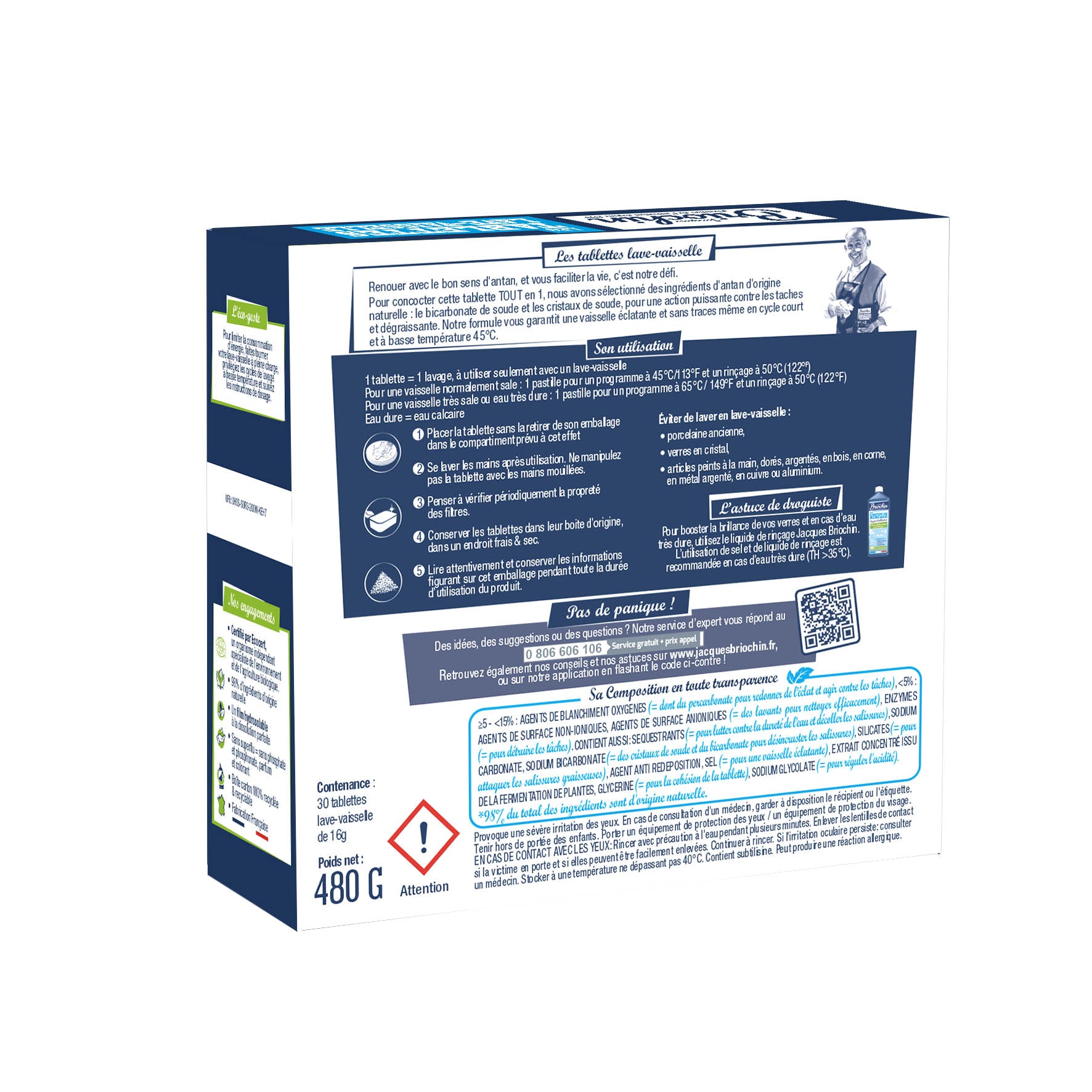 JACQUES BRIOCHIN - Les tablettes lave-vaisselle sans parfum 30 tablettes Sans parfum