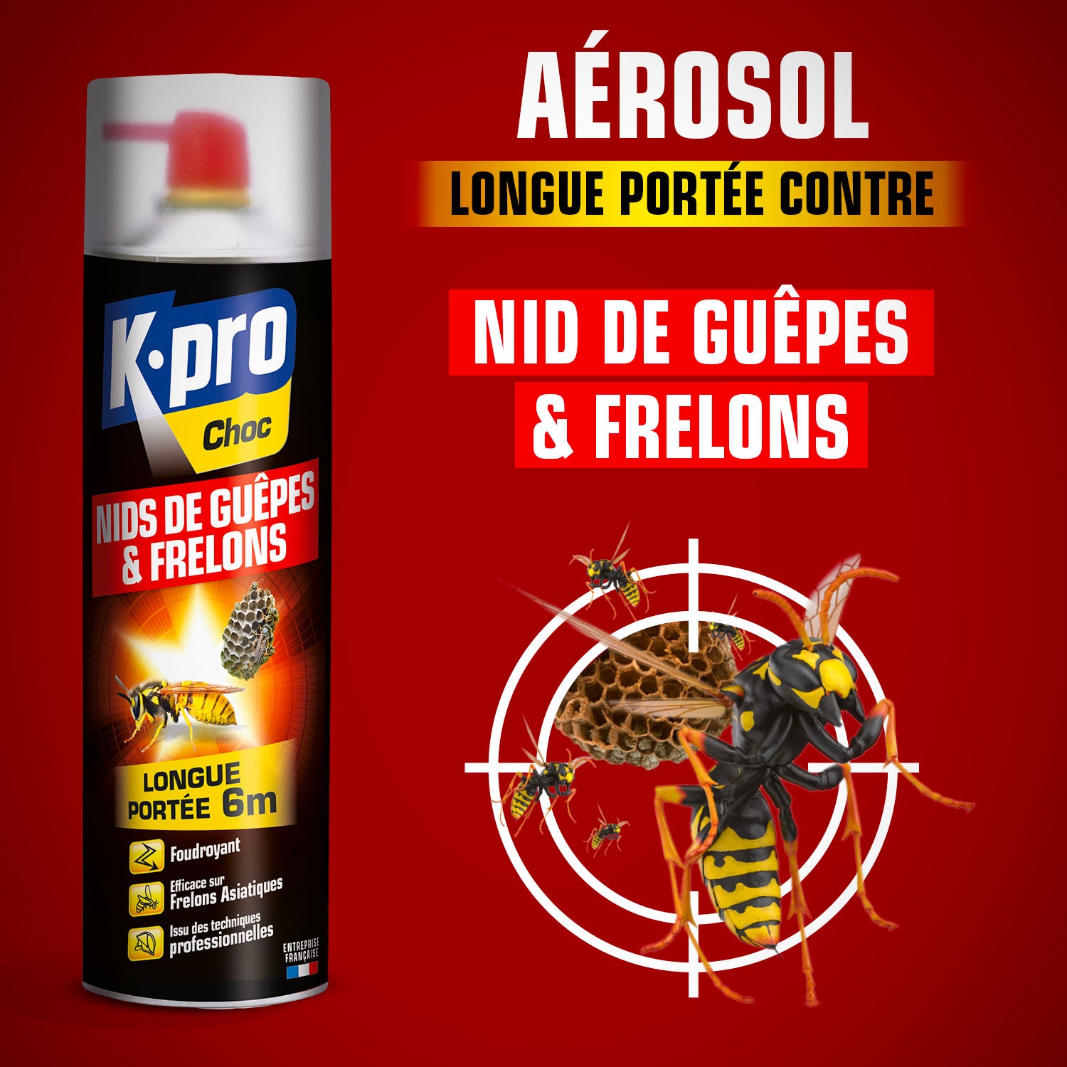 K.PRO - Aérosol foudroyant choc nids de guêpes et frelons 500ml