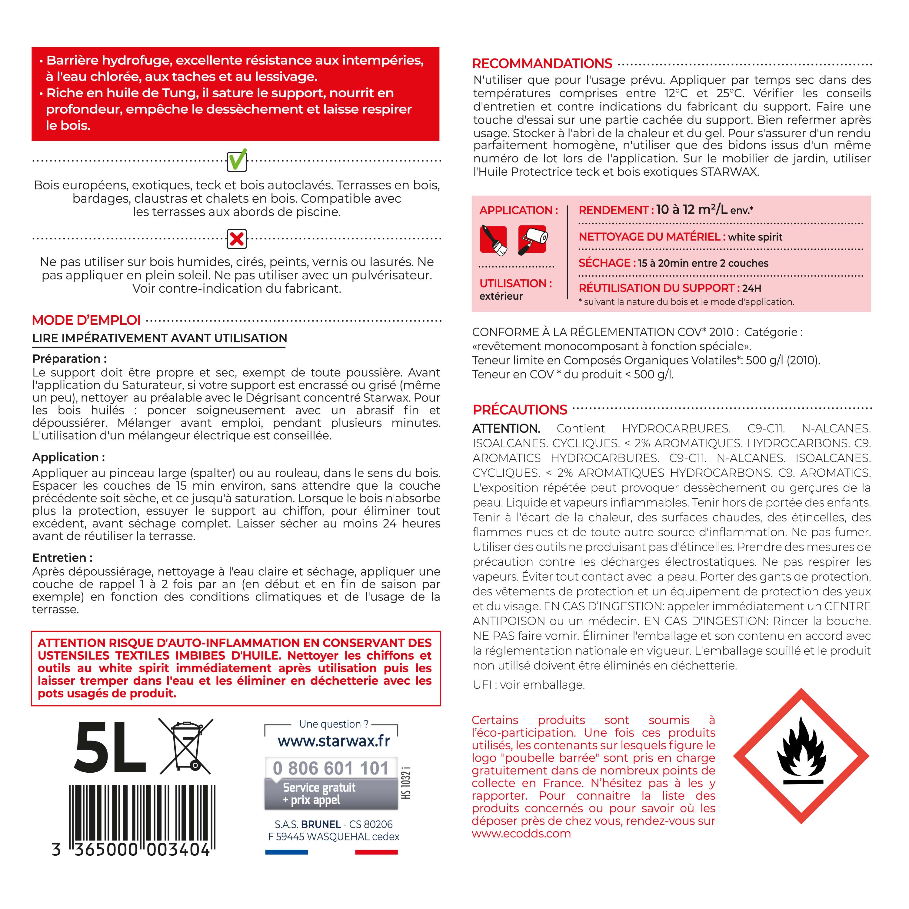 STARWAX - Saturateur bois extérieurs conditions extrêmes
1L Incolore