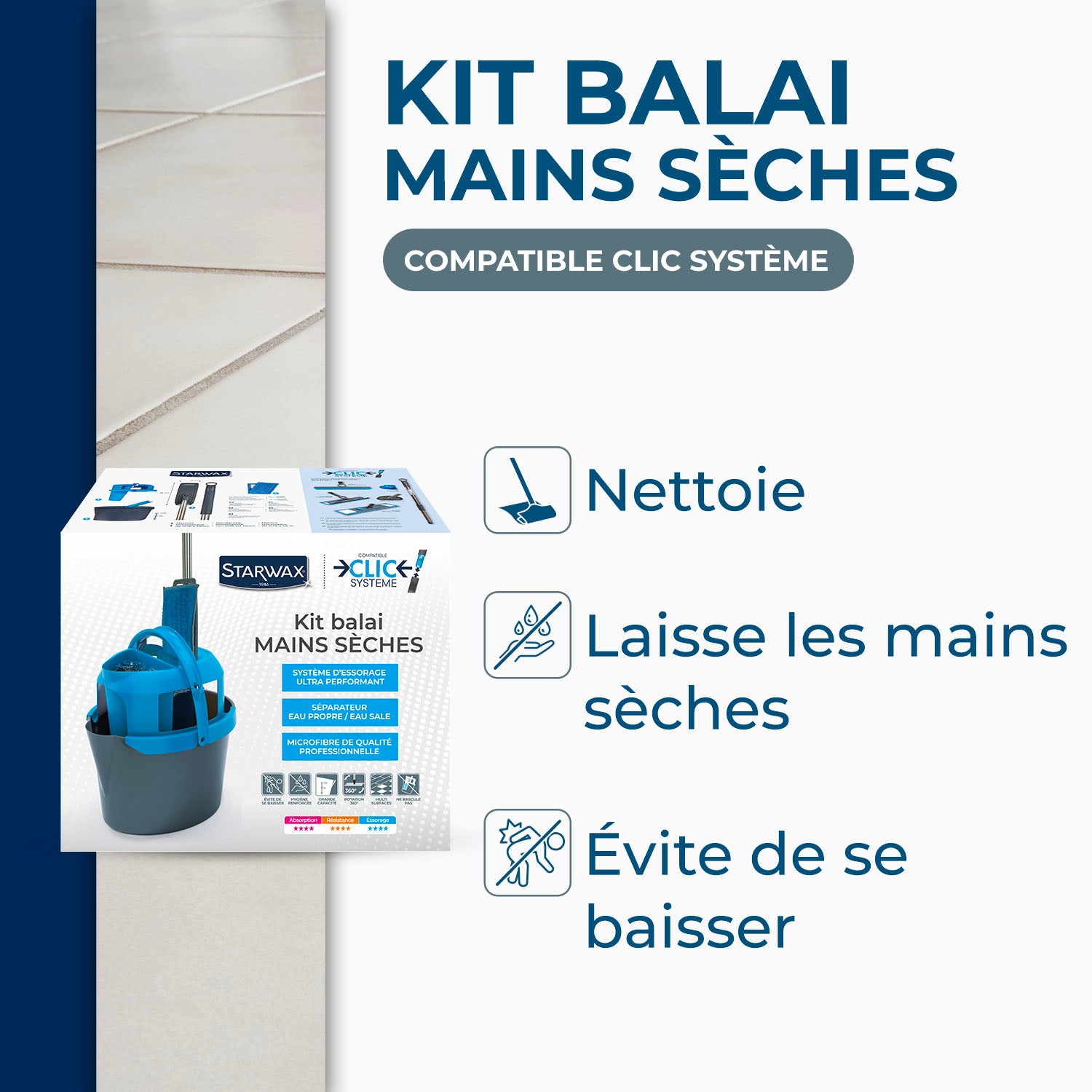 STARWAX - Kit balai mains sèche Clic système X1
