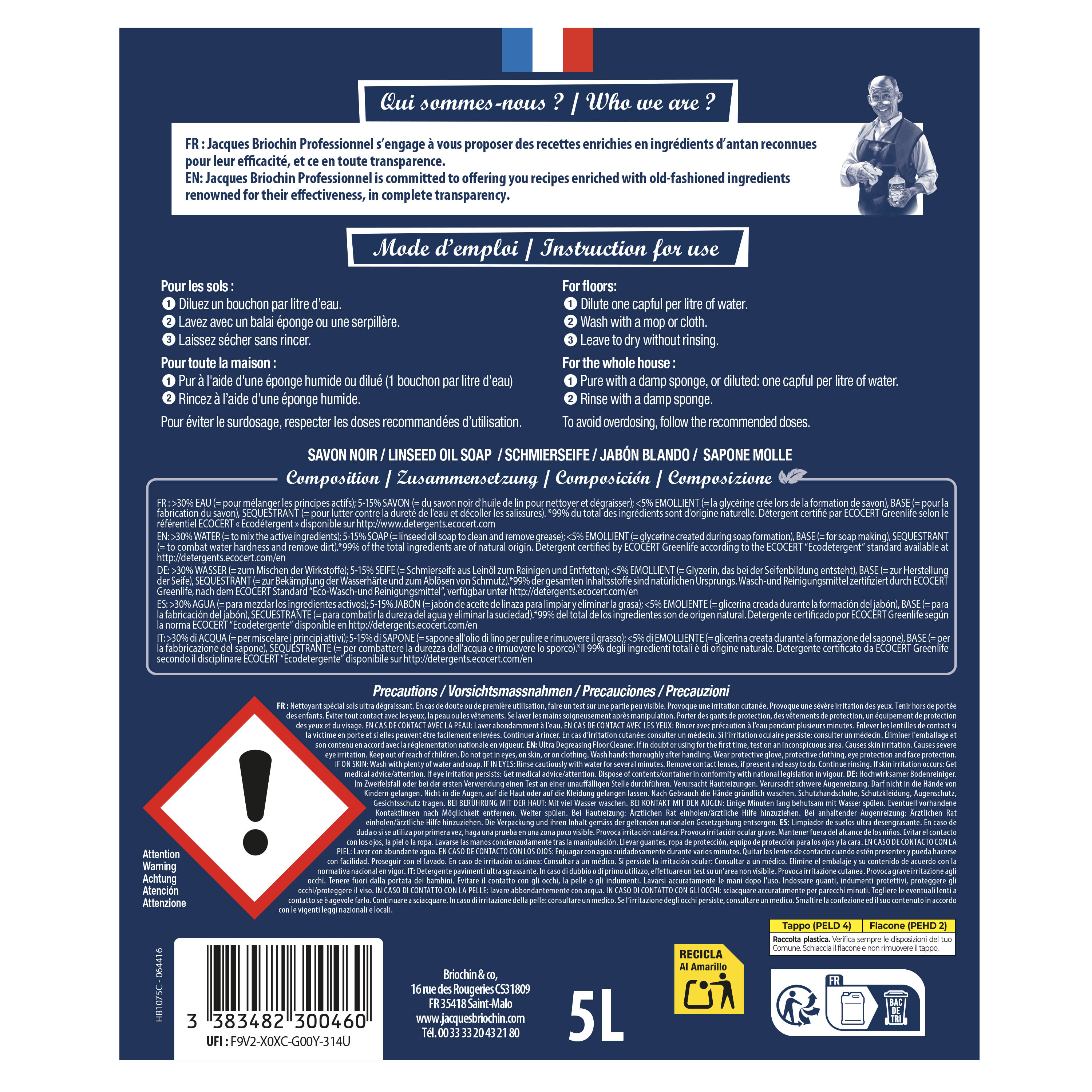 JACQUES BRIOCHIN PRO - Le Savon Noir sols 5L Sans parfum