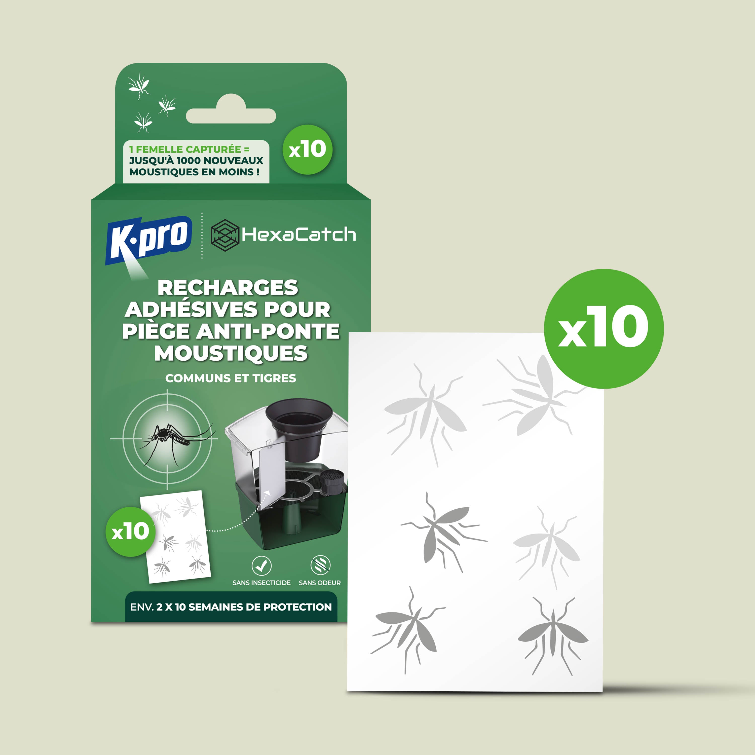 K.PRO - Pack de 10 recharges adhésives pour Pièges anti-ponte moustiques 10 adhésifs