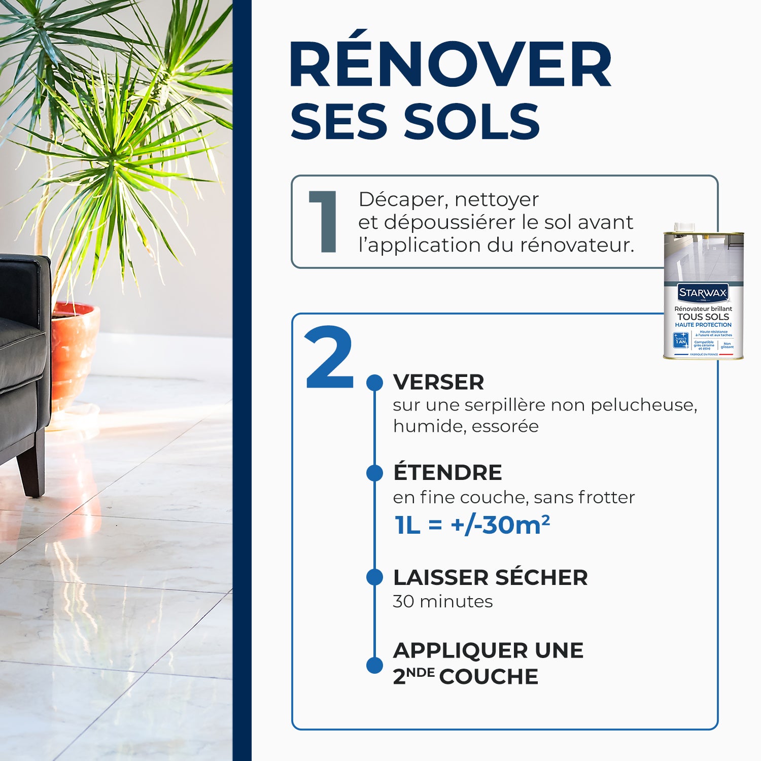 STARWAX - Rénovateur brillant protecteur pour sols intérieurs 1L