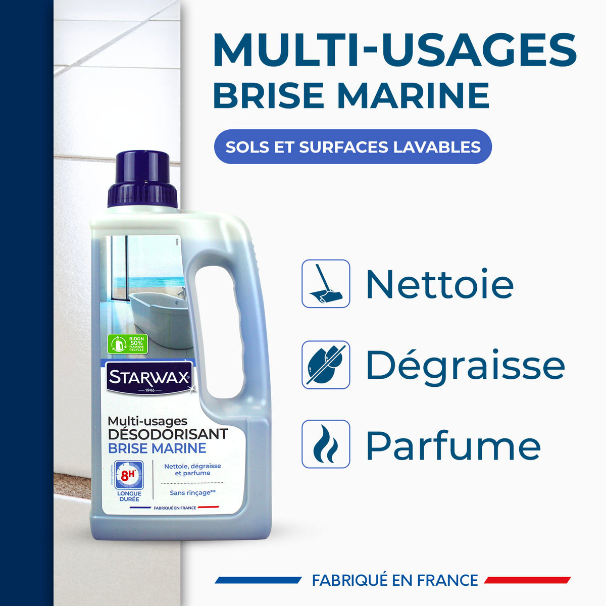 STARWAX - Nettoyant désodorisant longue durée parfum brise marine 1L Parfum brise marine