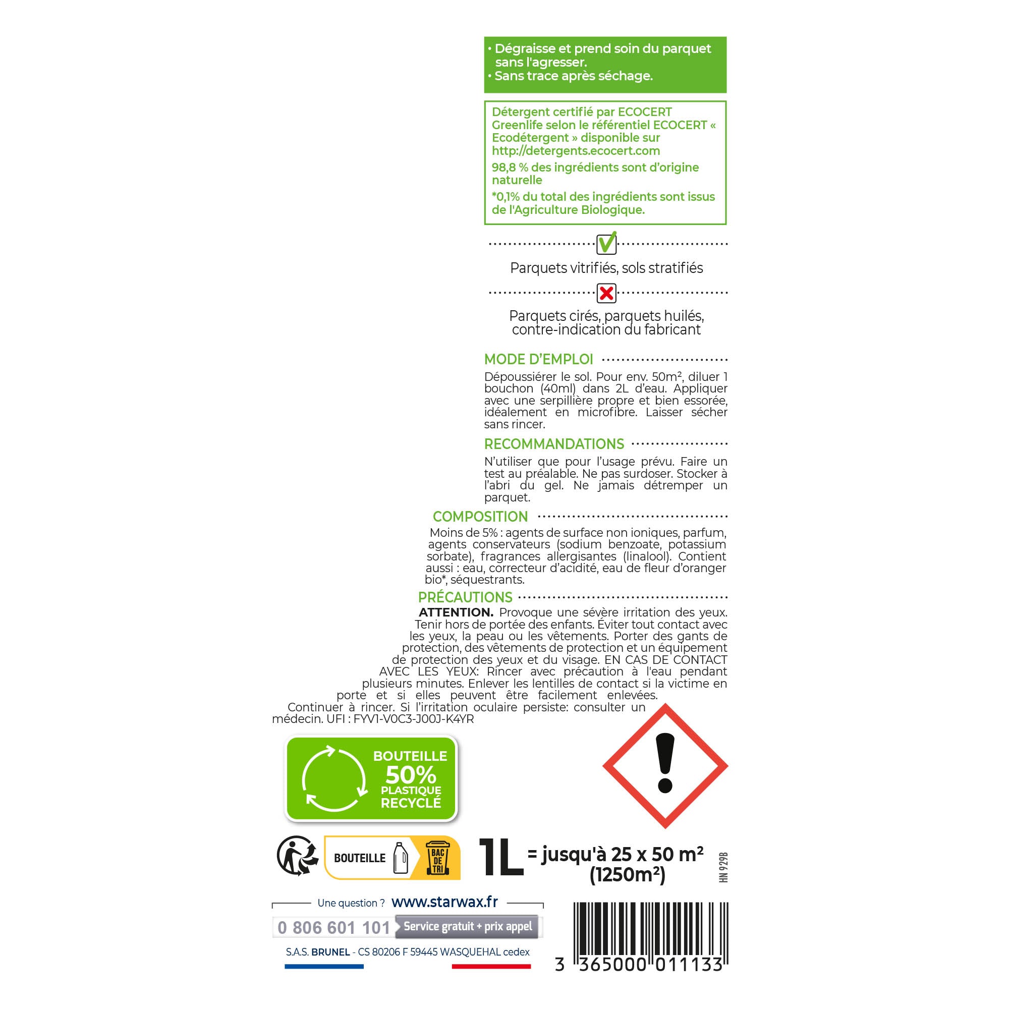 STARWAX SOLUVERT - Nettoyant concentré pour parquets et sols stratifiés 1L