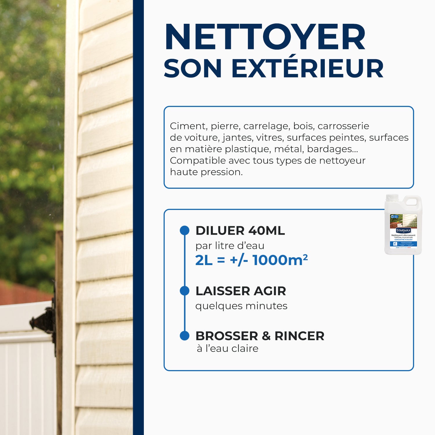 STARWAX - Nettoyant décrassant pour toitures, murs, et sols extérieurs 1L