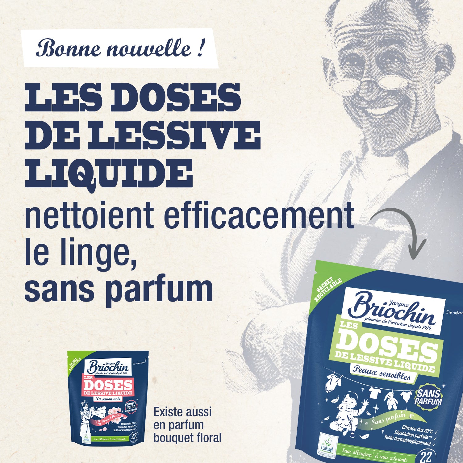 JACQUES BRIOCHIN - 22 Doses de Lessive liquide peaux sensibles sans parfum 22 doses