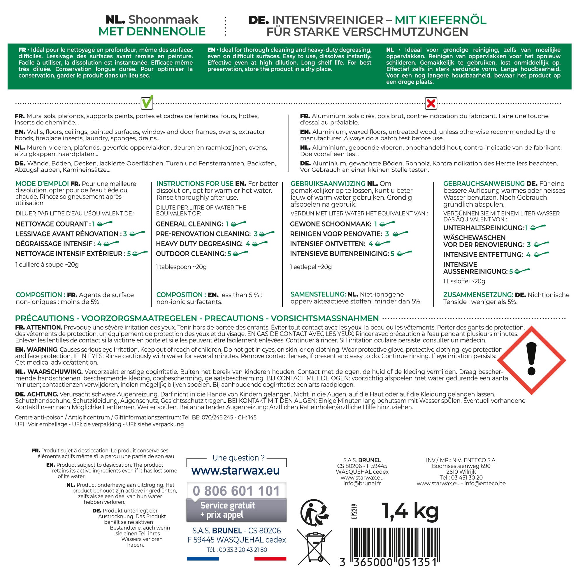 STARWAX - Lessive travaux à l'huile de Pin 1,4KG 1,4kg