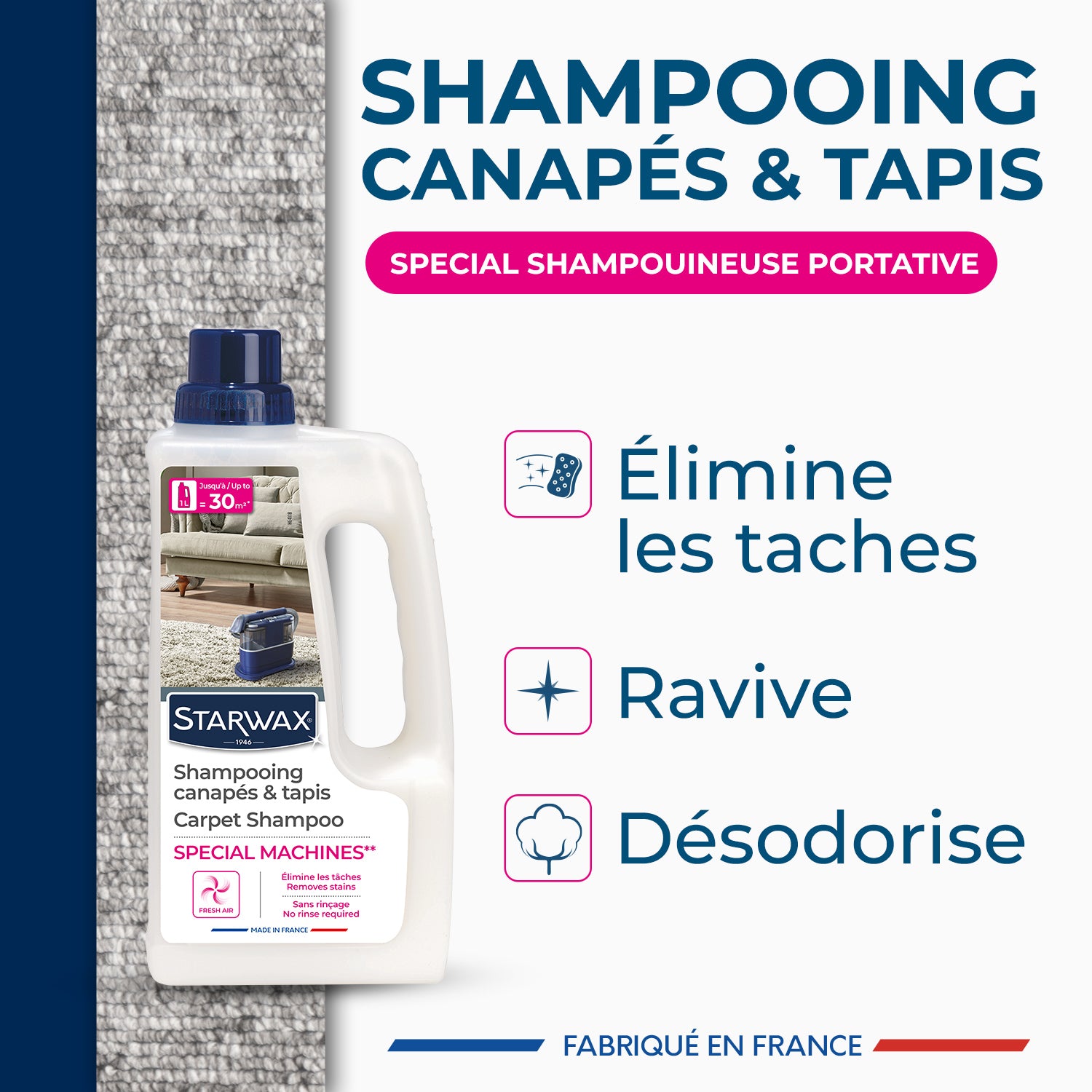 STARWAX - Shampooing canapés & tapis - Spécial machines 1L Incolore