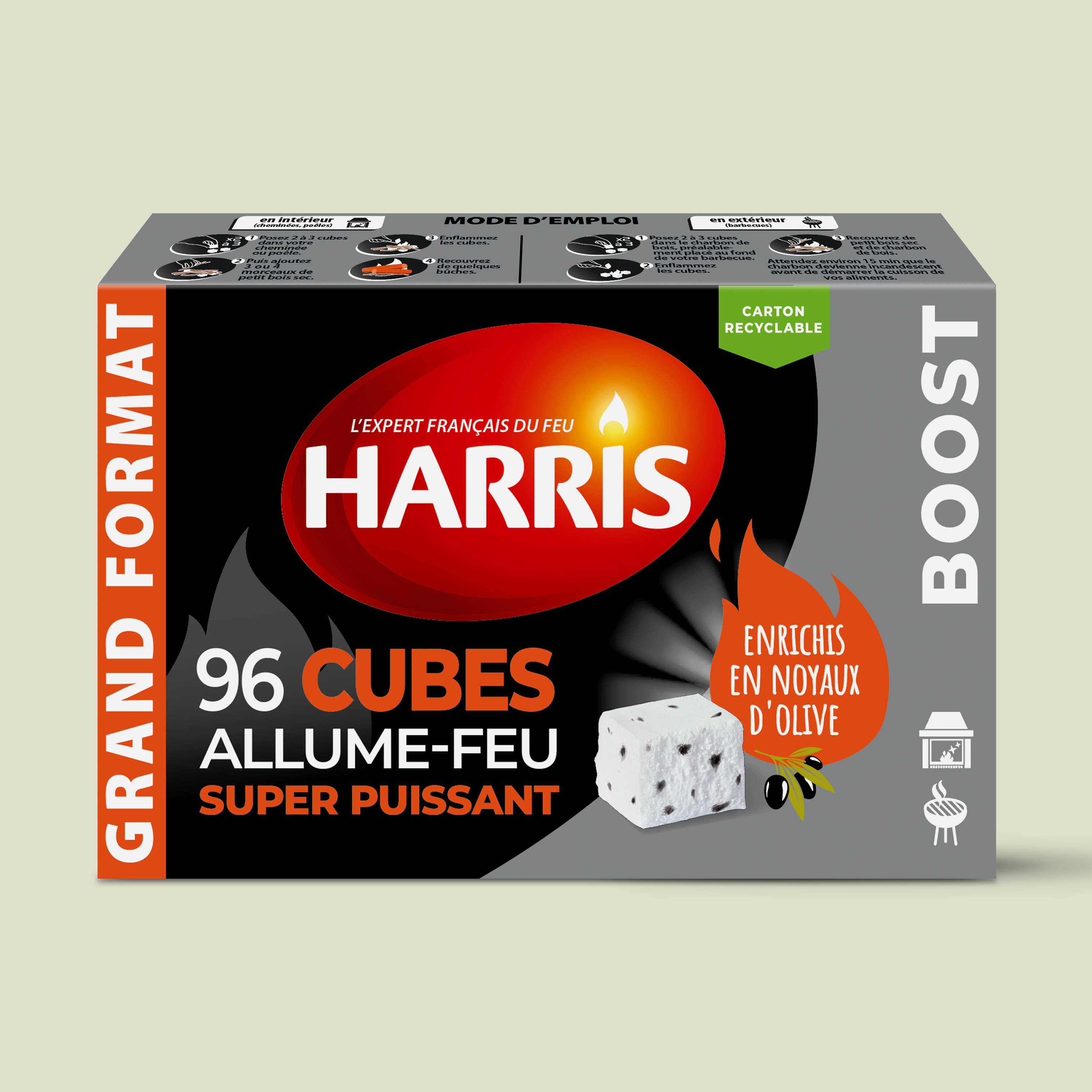 HARRIS - 96 cubes allume feu super puissant x96 380g
sans odeur