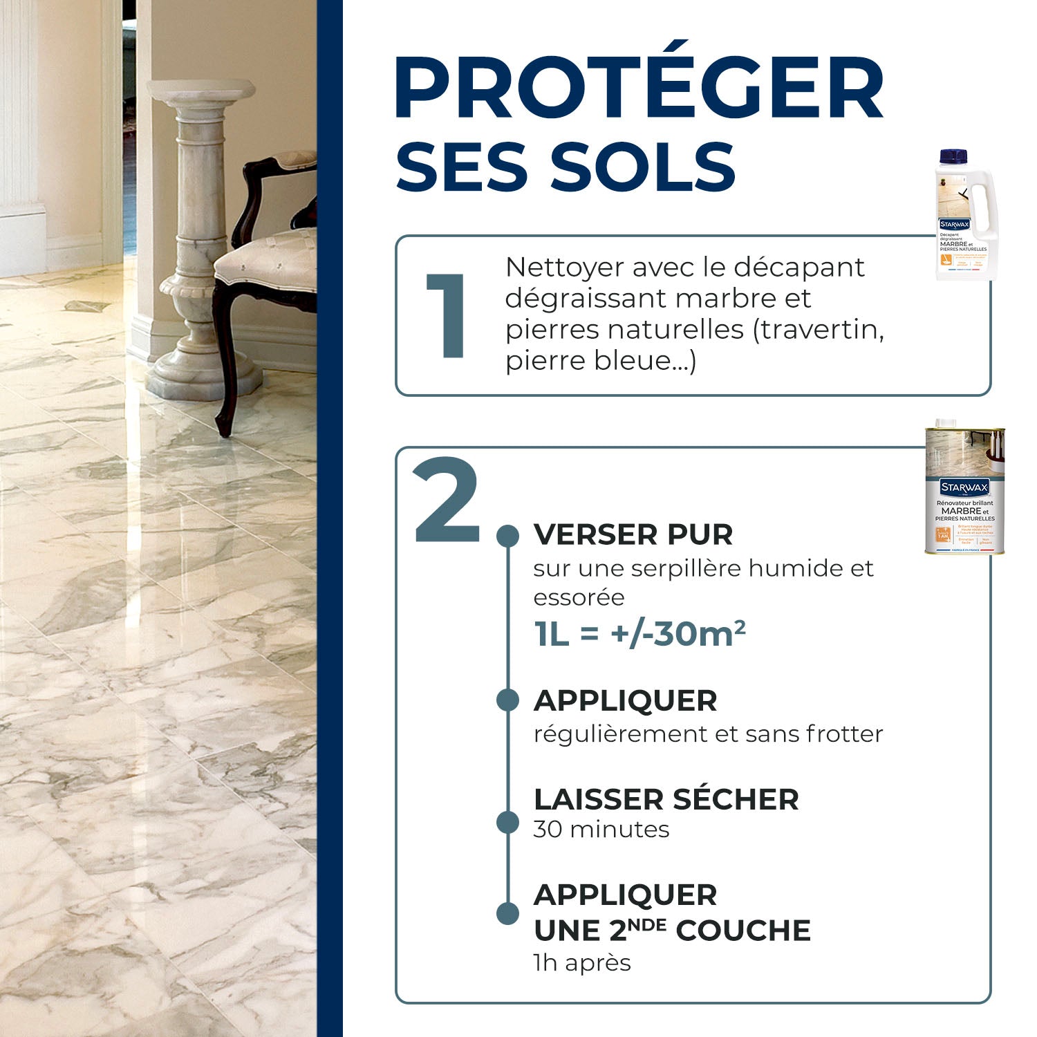 STARWAX - Rénovateur brillant protecteur pour marbres et pierres naturelles
1L