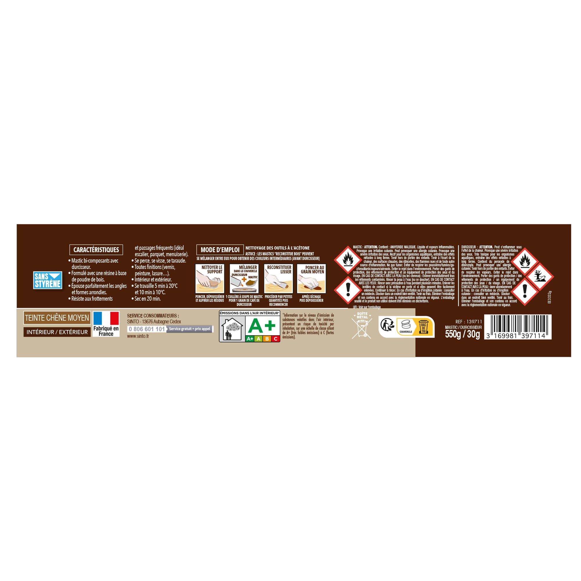 SINTO - Reconstitue angles et gros trous 500ml Chêne