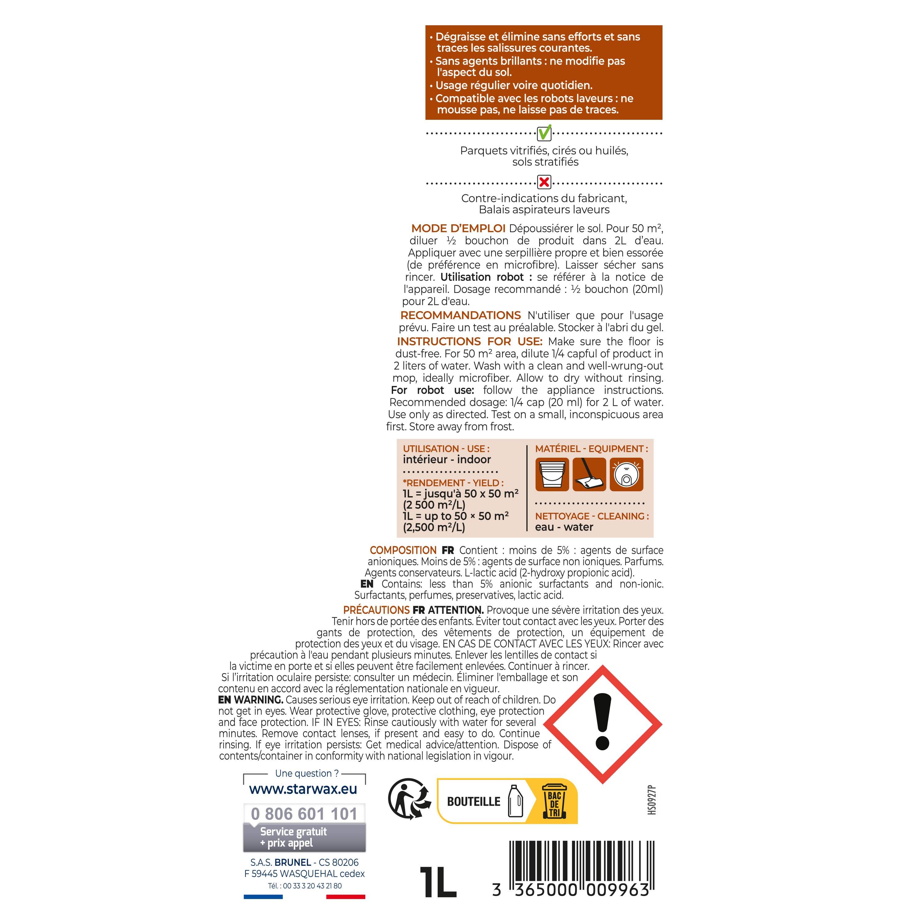 STARWAX - Nettoyant doux pour parquets et sols stratifiés
1L