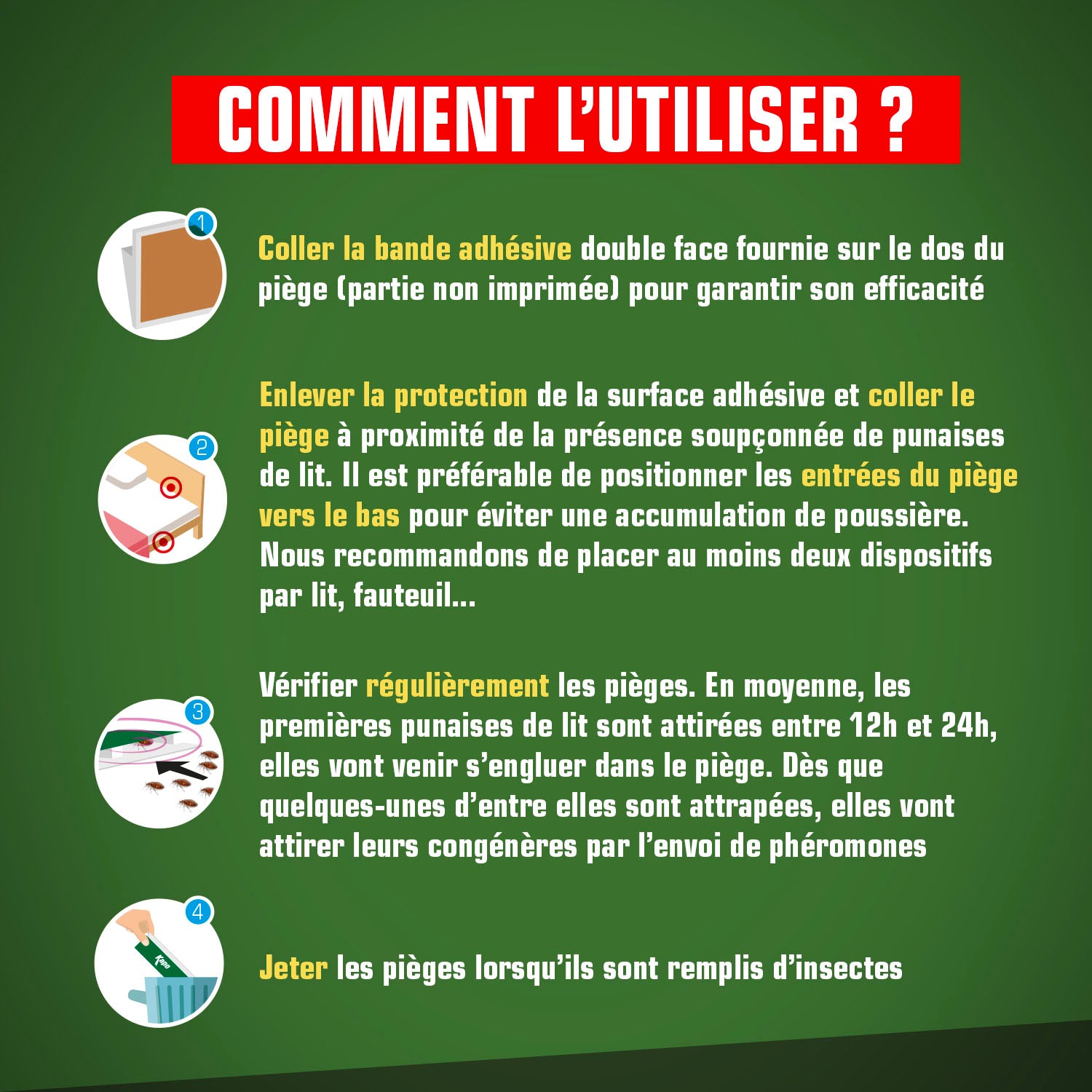 K.PRO - Pièges à punaises de lit X4