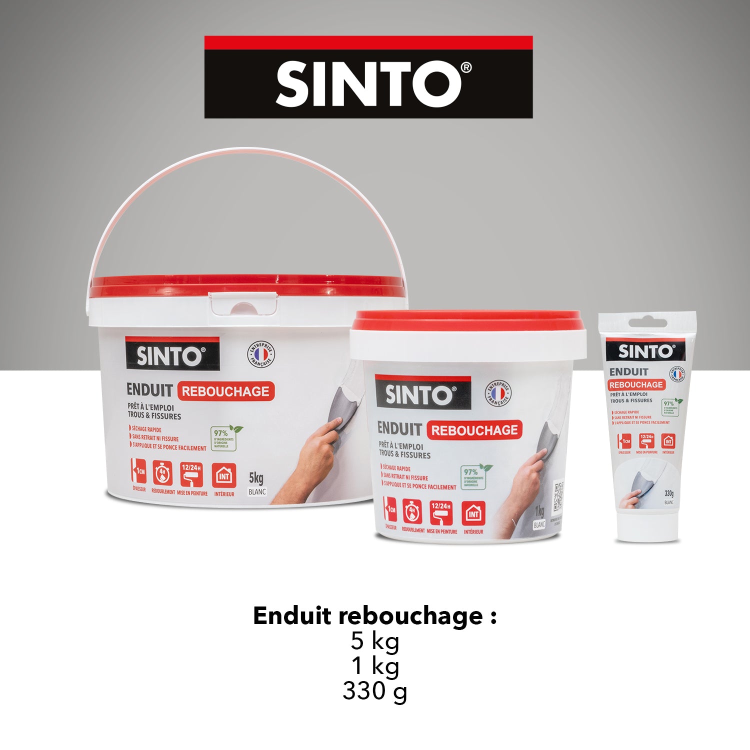 SINTO - Enduit rebouchage pâte 1kg Blanc