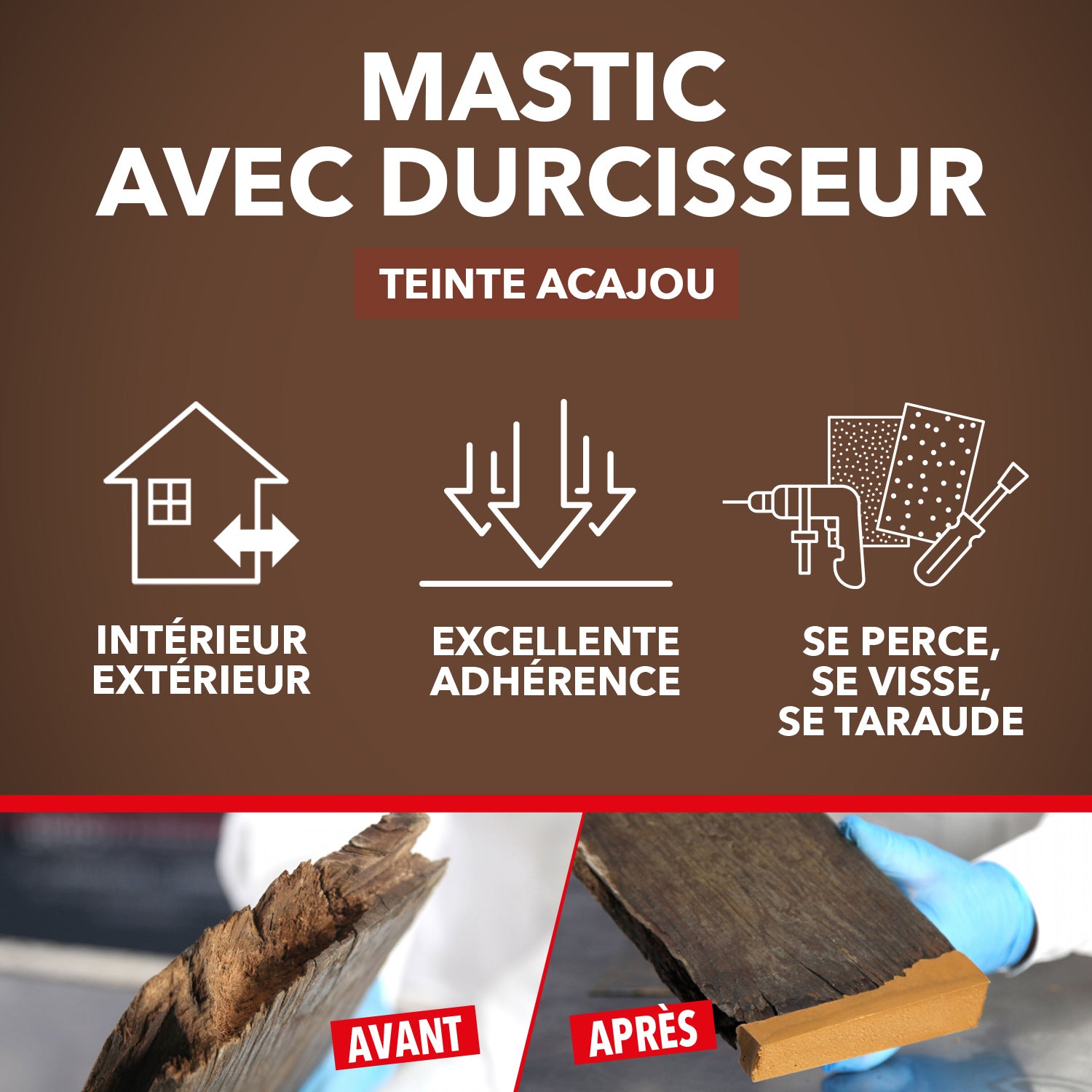 SINTO - Reconstitue angles et gros trous 500ml Chêne