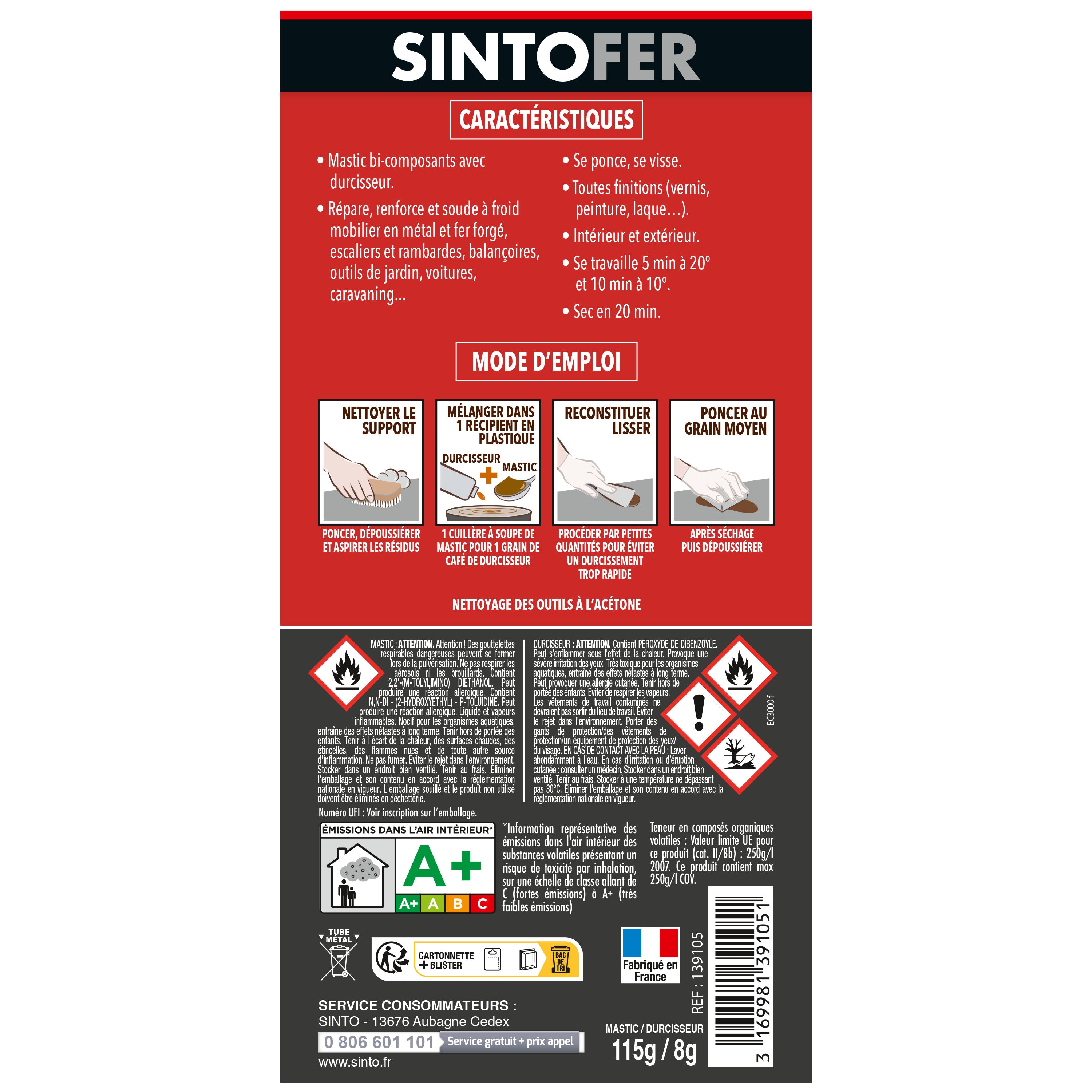 SINTO - Répare métal standard 120g Blanc