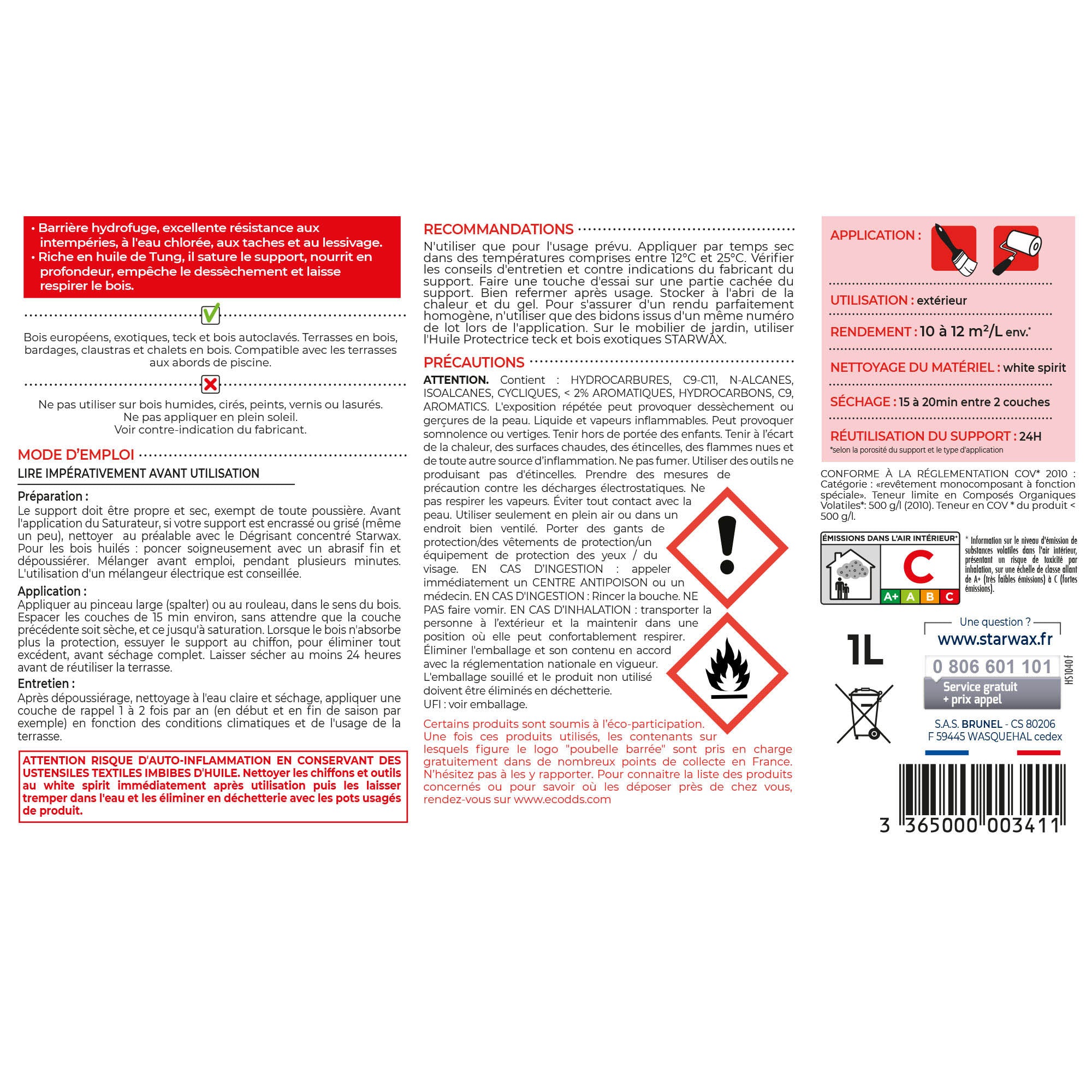 STARWAX - Saturateur bois extérieurs conditions extrêmes
1L Incolore