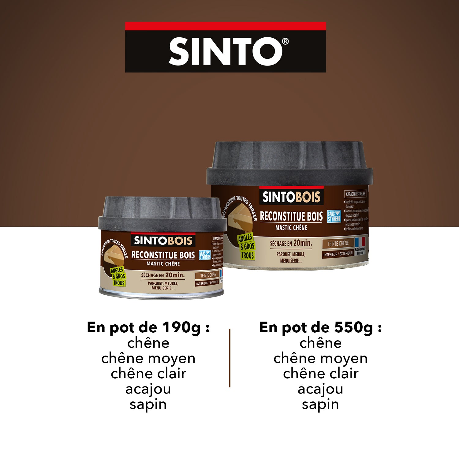 SINTO - Reconstitue angles et gros trous 500ml Chêne