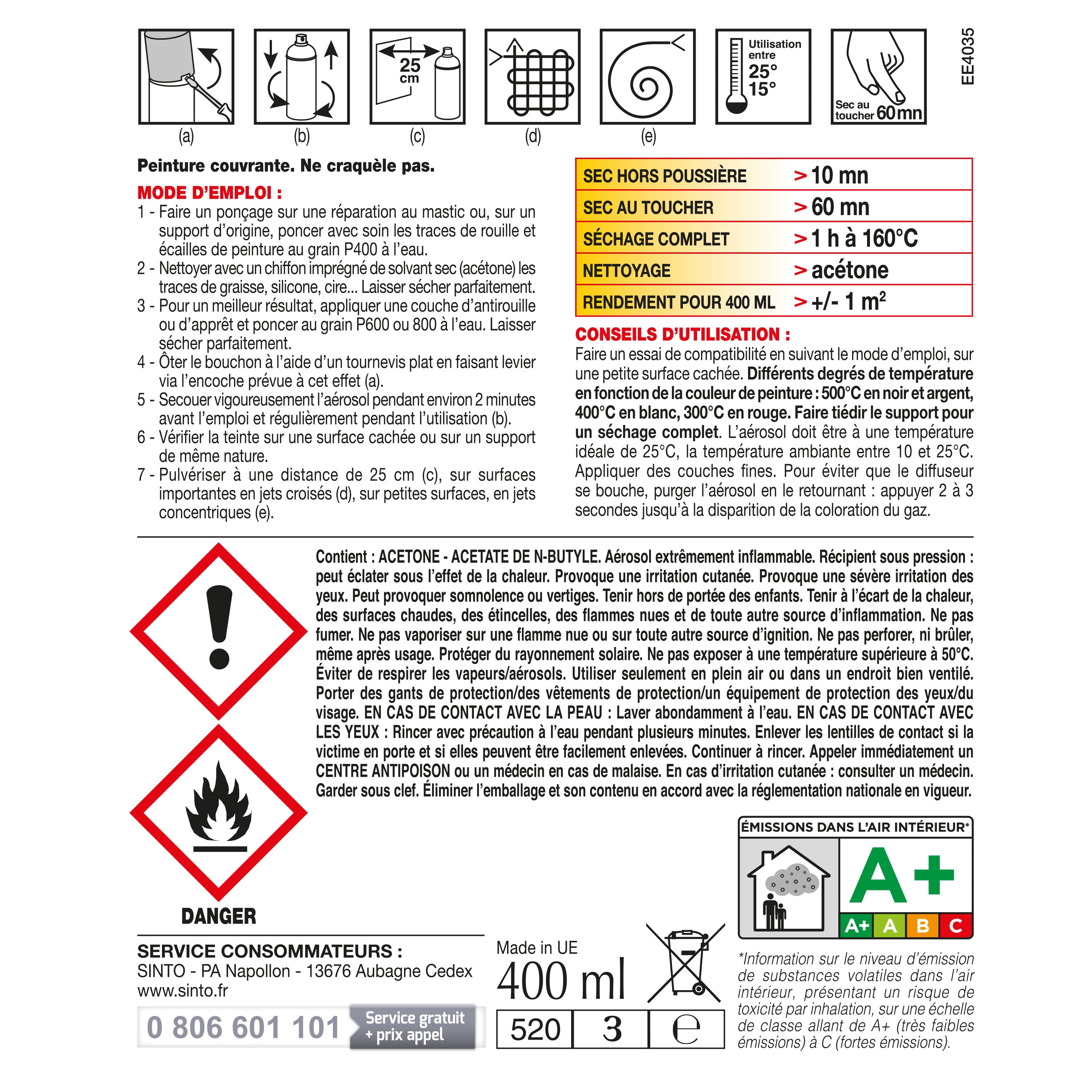SINTO - Aérosol haute température 400ml Noir