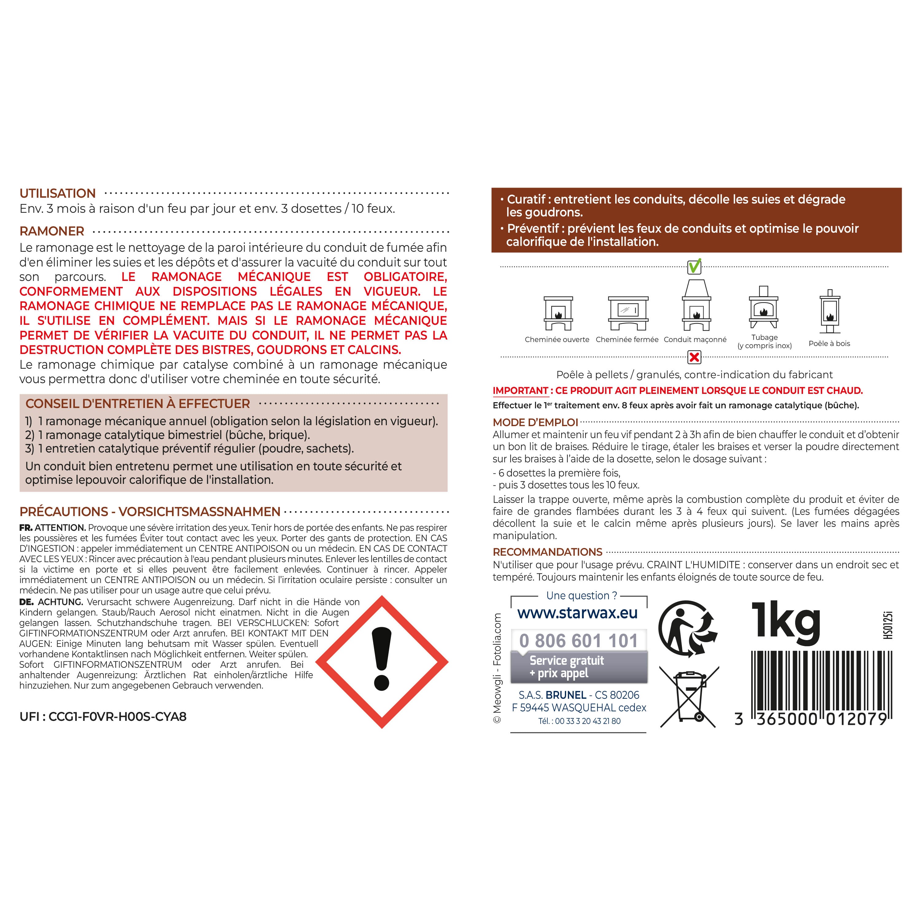 STARWAX - Poudre de ramonage pour poêle et cheminée 1kg