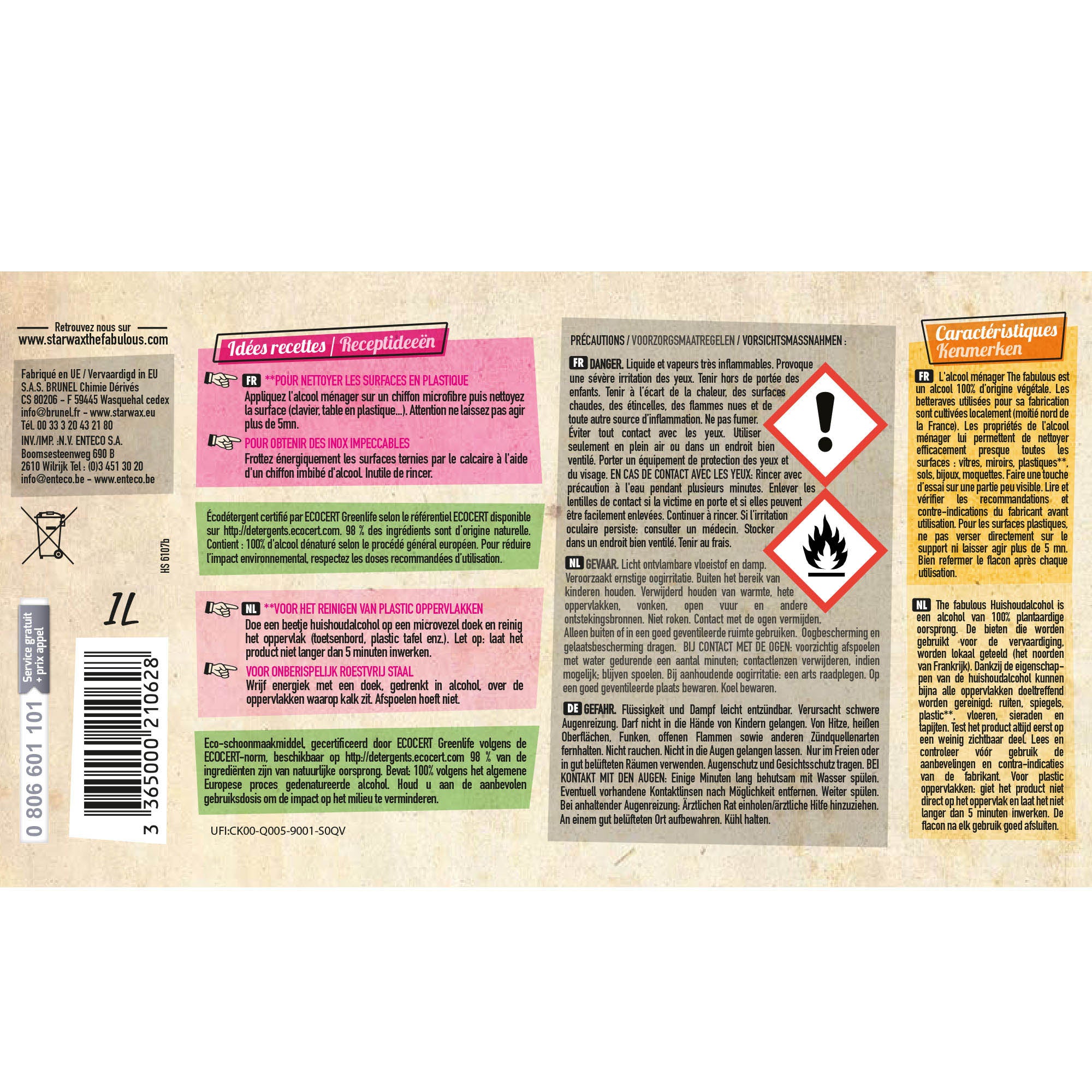 STARWAX FABULOUS - Alcool ménager 9.5° 1L