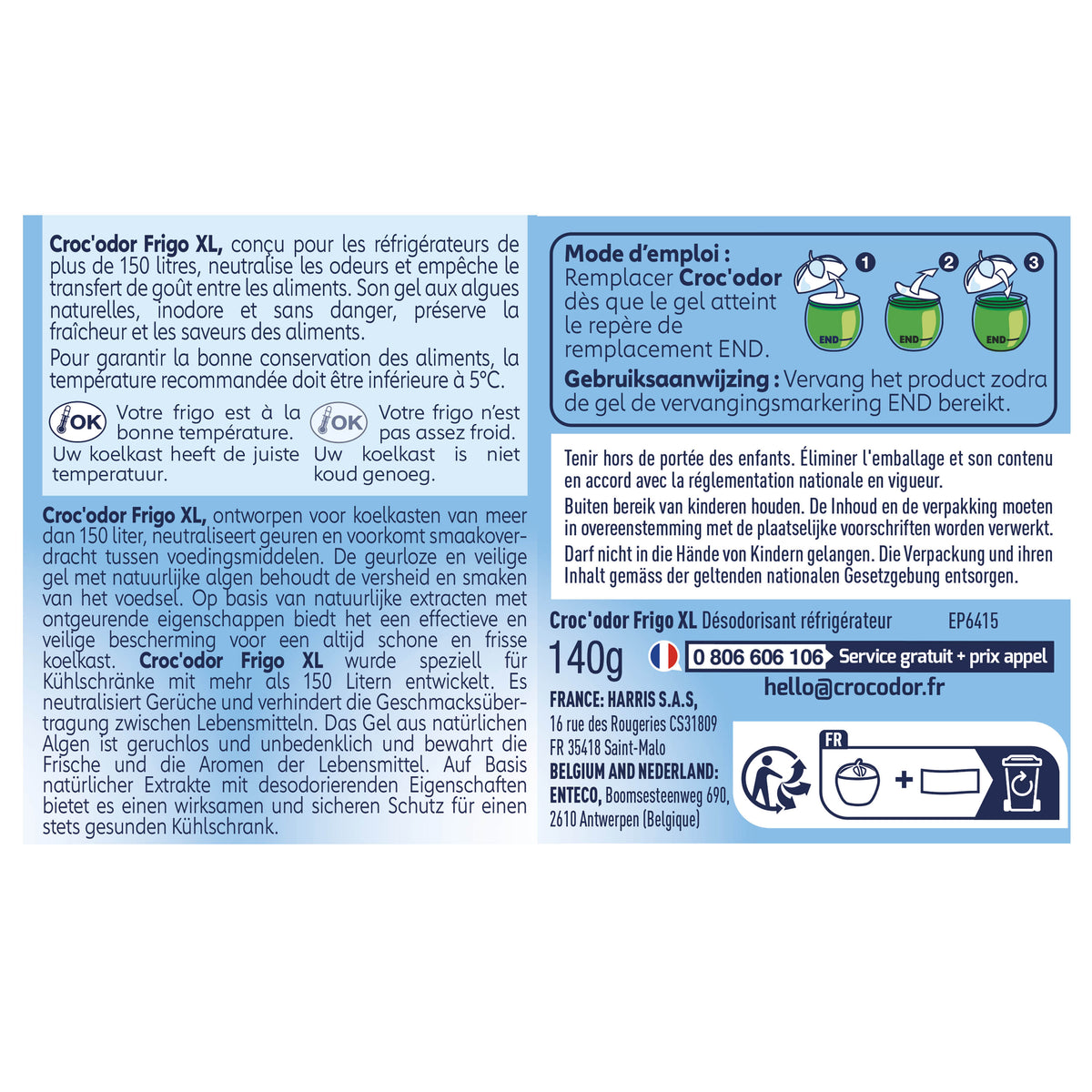 CROC ODOR - Absorbeur d'odeurs Frigo XL 140g Sans parfum