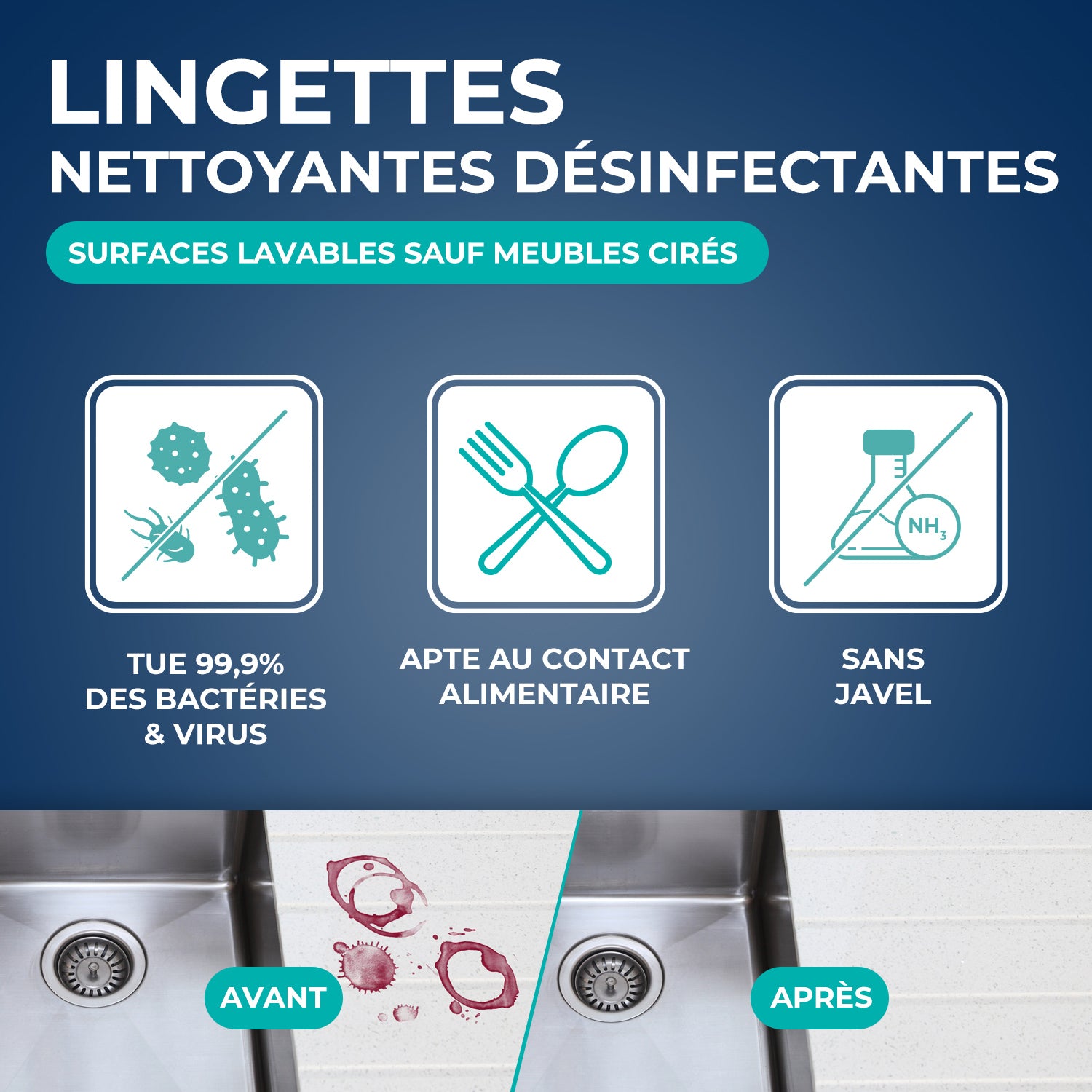 STARWAX - Lingettes nettoyantes désinfectantes multi-surfaces X50