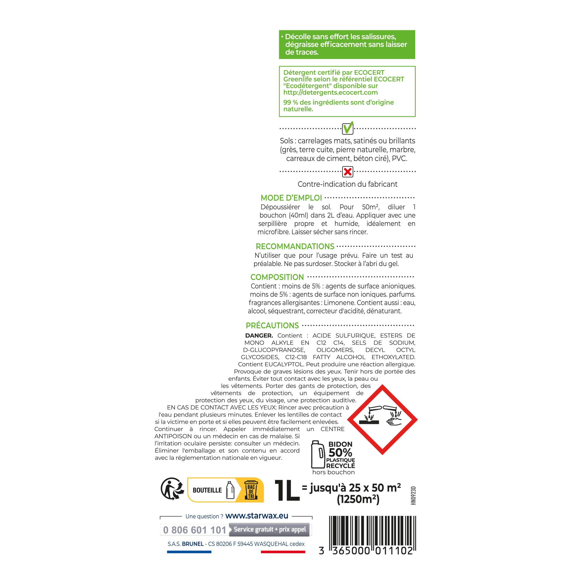 STARWAX SOLUVERT - Nettoyant concentré pour carrelages et sols plastiques
1L
