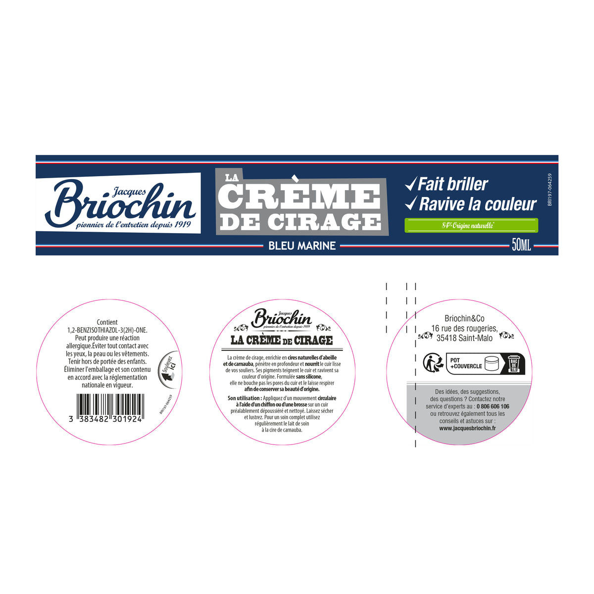 JACQUES BRIOCHIN - Crème de cirage bleu marine 50ml Couleur bleu