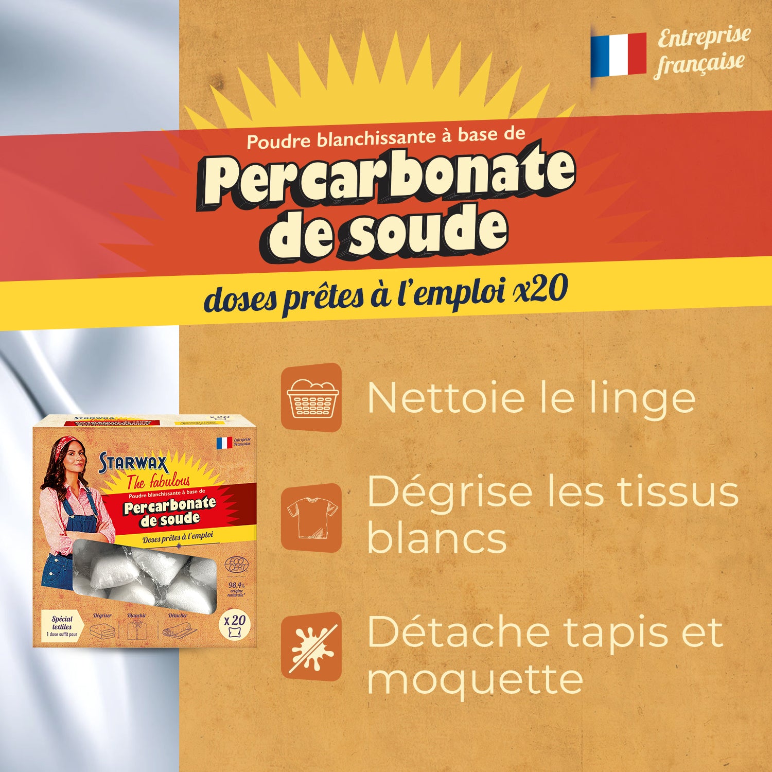 STARWAX FABULOUS - Doses prêtes à l'emploi détachantes & raviveur de blancheur – Percarbonate de Soude 20 doses