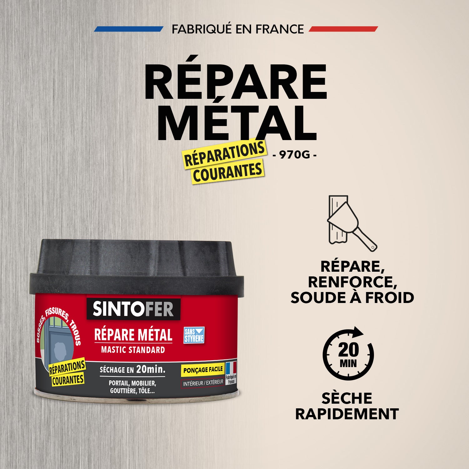 SINTO - Répare métal standard 120g Blanc