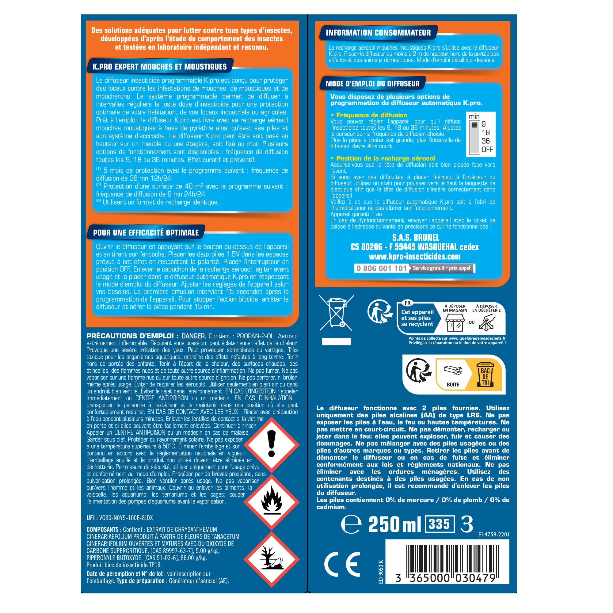 K.PRO - Diffuseur automatique contre les mouches et moustiques
250ml